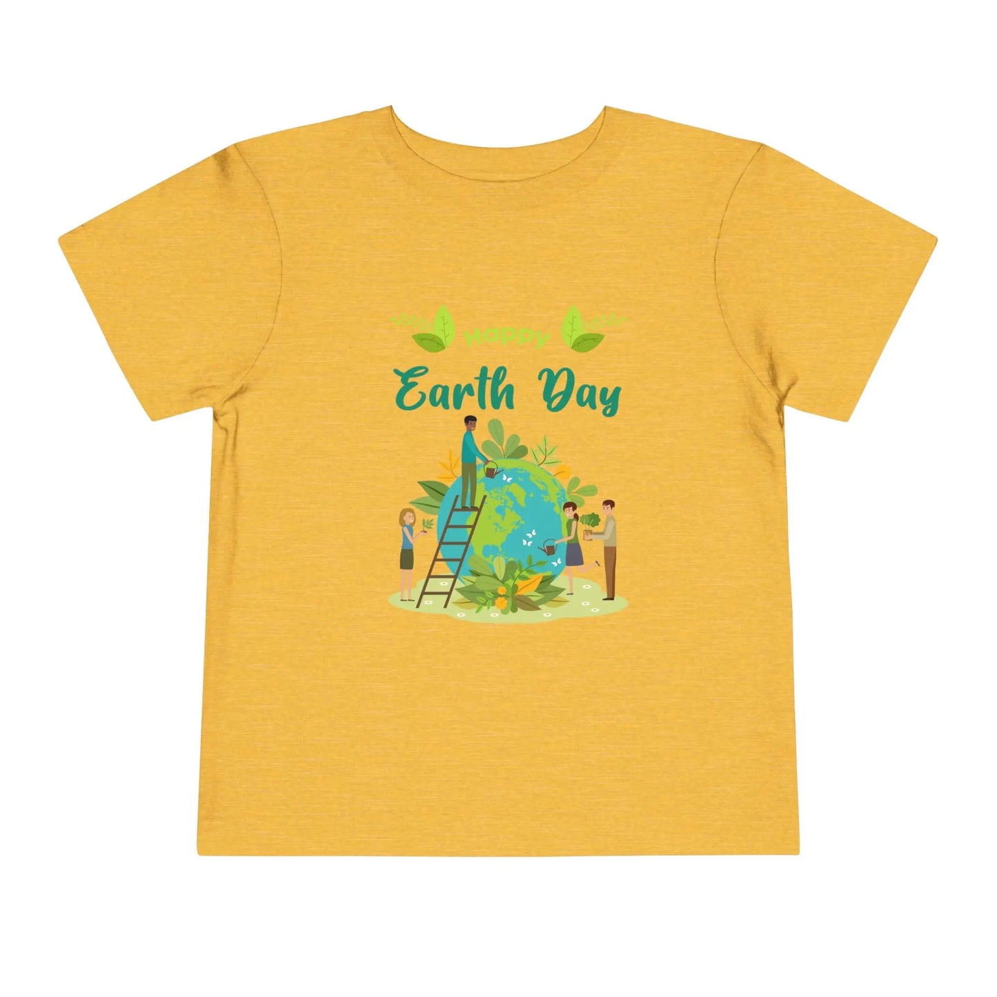 Soft cotton toddler tee with Happy Earth Day message and children tending globe design. Perfect for eco-friendly kids. Sizes 2T-5T.
Heather Yellow Gold