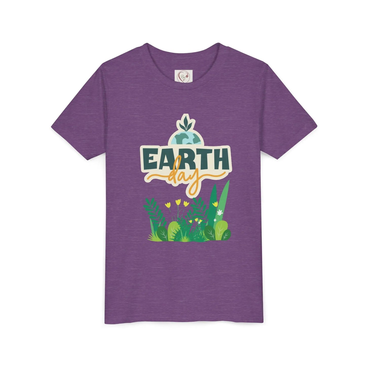 Soft cotton youth tee with Earth Day green foliage design. Perfect for eco-friendly kids and Earth Day celebrations. Sizes S-XL.
Heather Team Purple