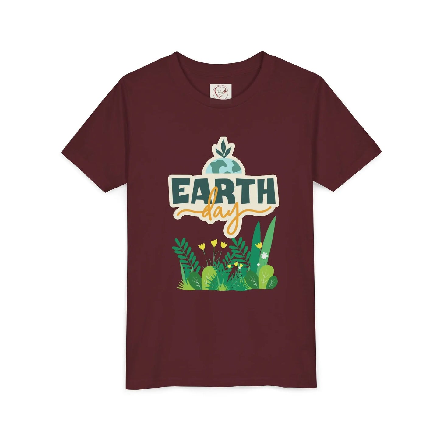 Soft cotton youth tee with Earth Day green foliage design. Perfect for eco-friendly kids and Earth Day celebrations. Sizes S-XL.
Maroon