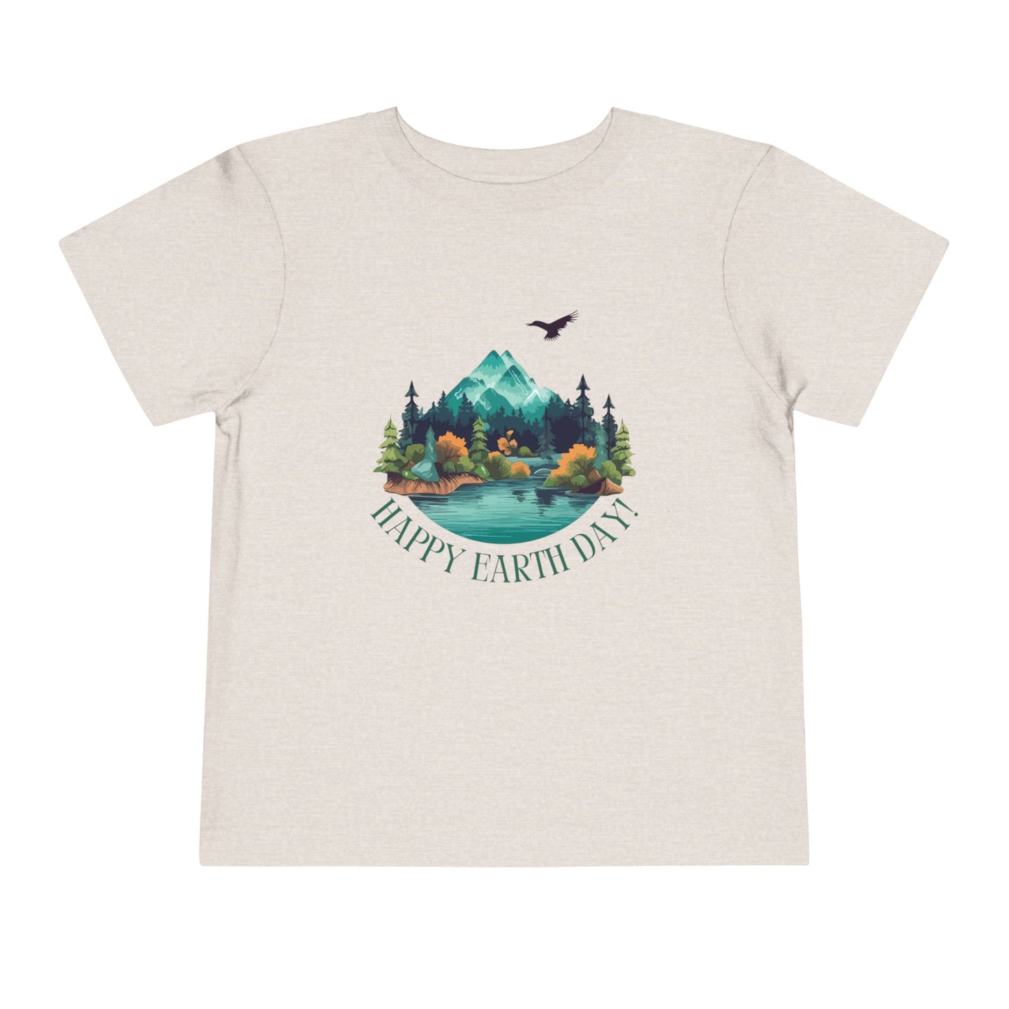 Soft cotton toddler tee with mountain lake woodland scene and Happy Earth Day message. Perfect for nature-loving kids. Sizes 2T-5T.
Heather Dust