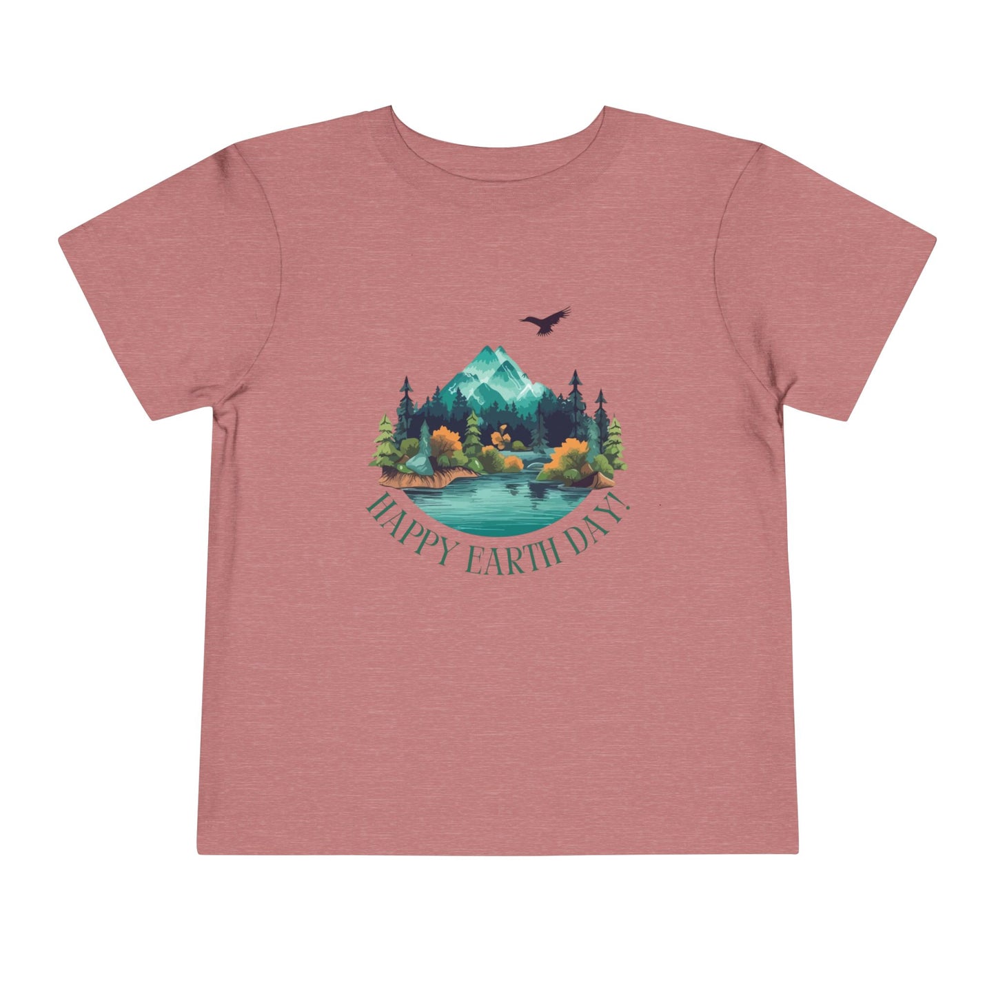 Soft cotton toddler tee with mountain lake woodland scene and Happy Earth Day message. Perfect for nature-loving kids. Sizes 2T-5T.
Heather Mauve
