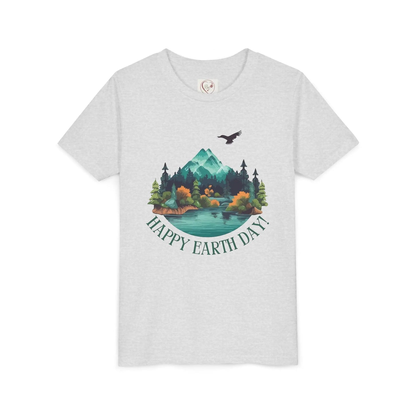 Soft cotton youth tee with mountain lake woodland scene and Happy Earth Day message. Perfect for nature-loving kids. Sizes S-XL.
Ash