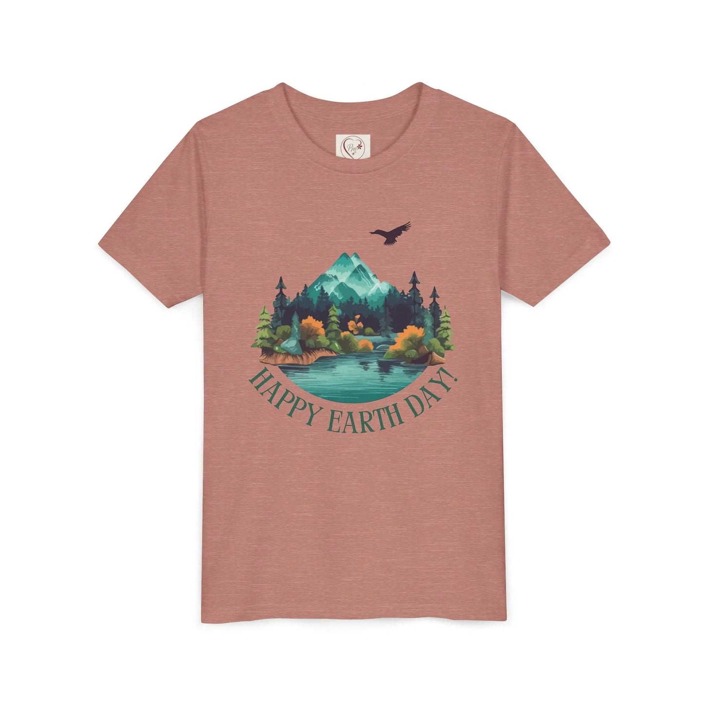 Soft cotton youth tee with mountain lake woodland scene and Happy Earth Day message. Perfect for nature-loving kids. Sizes S-XL.
Heather Mauve