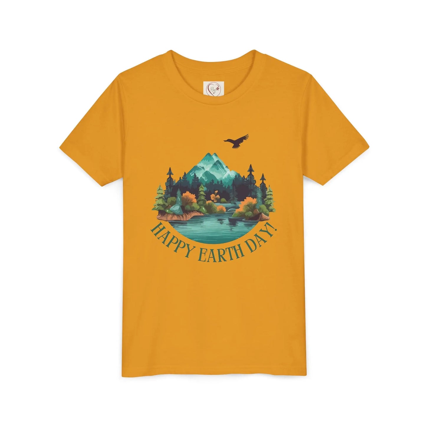 Soft cotton youth tee with mountain lake woodland scene and Happy Earth Day message. Perfect for nature-loving kids. Sizes S-XL.
Mustard