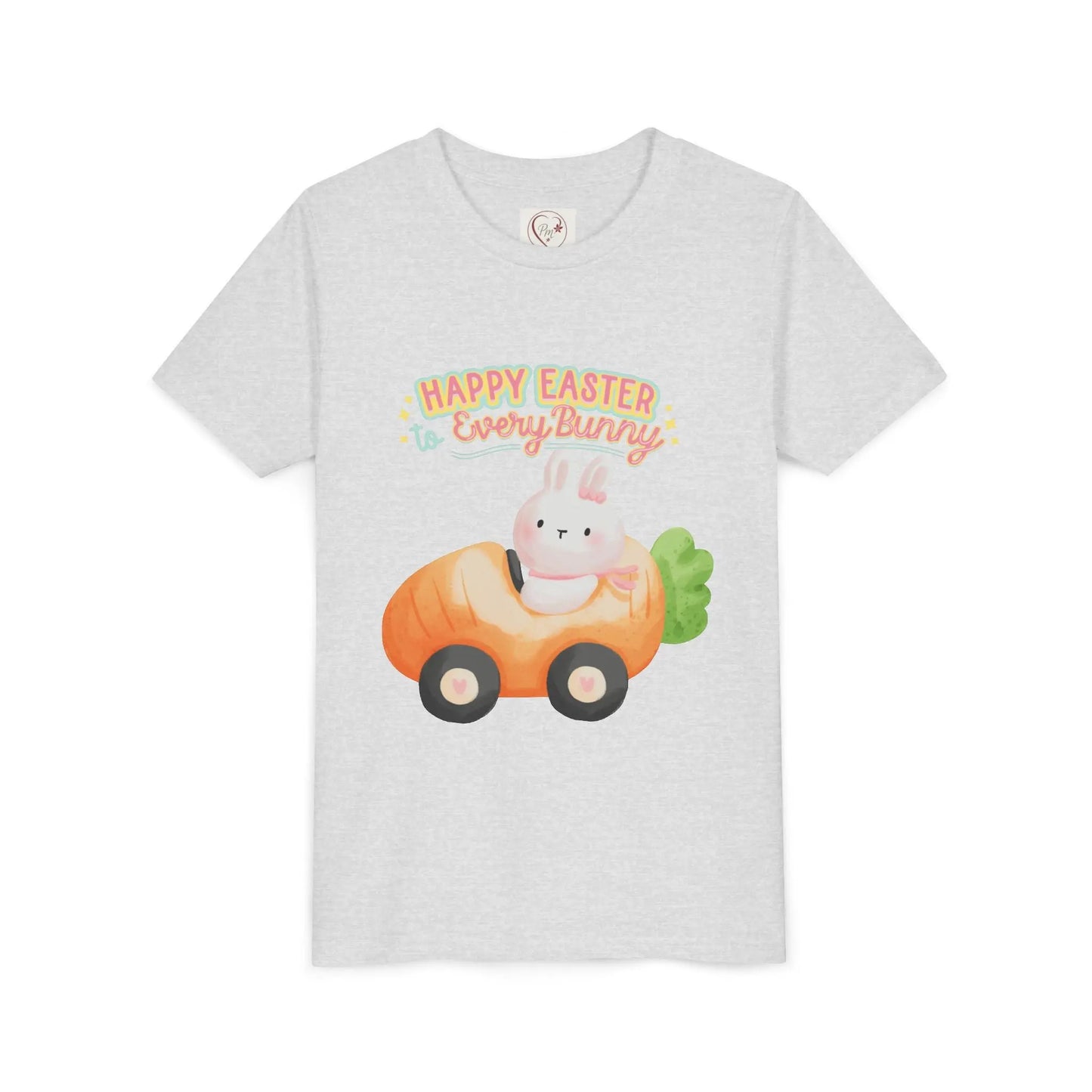  Adorable Easter tee with bunny riding a carrot car. Soft, lightweight cotton perfect for egg hunts & spring celebrations. Whimsical pastel design kids, Ash