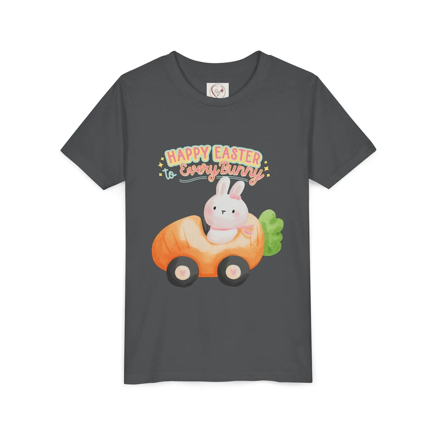  Adorable Easter tee with bunny riding a carrot car. Soft, lightweight cotton perfect for egg hunts & spring celebrations. Whimsical pastel design kids, Asphalt