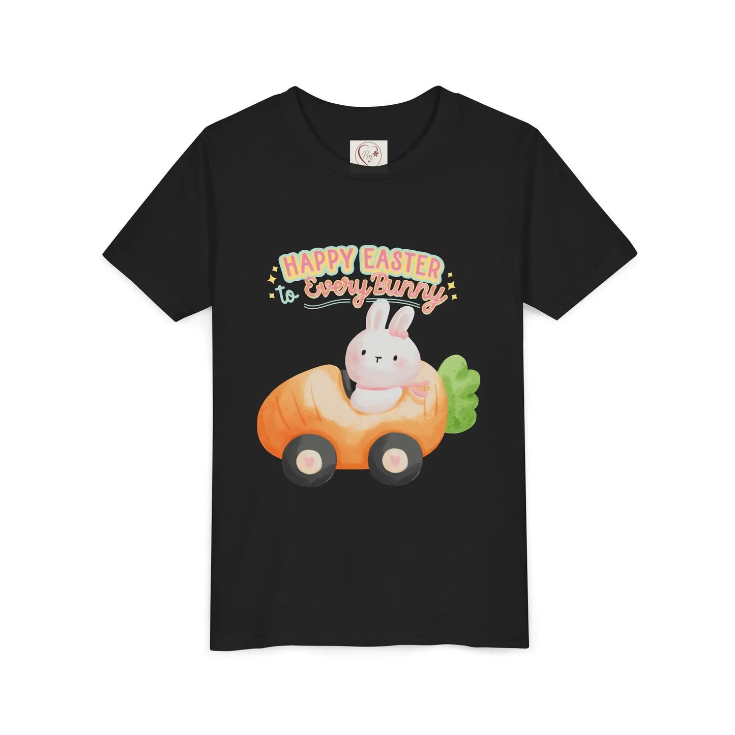  Adorable Easter tee with bunny riding a carrot car. Soft, lightweight cotton perfect for egg hunts & spring celebrations. Whimsical pastel design kids, Black