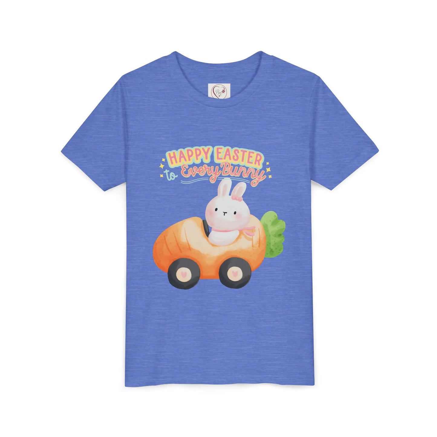  Adorable Easter tee with bunny riding a carrot car. Soft, lightweight cotton perfect for egg hunts & spring celebrations. Whimsical pastel design kids, Heather Columbia Blue