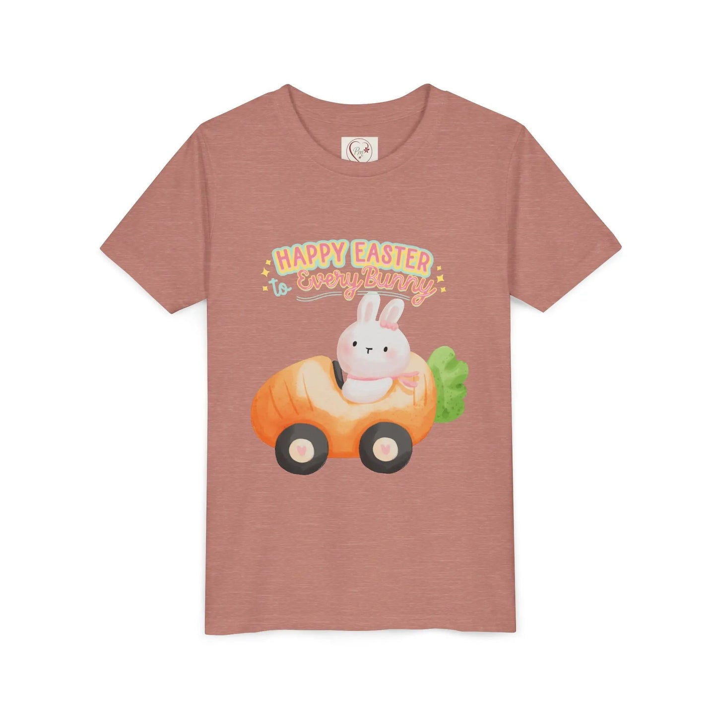  Adorable Easter tee with bunny riding a carrot car. Soft, lightweight cotton perfect for egg hunts & spring celebrations. Whimsical pastel design kids, Heather Mauve