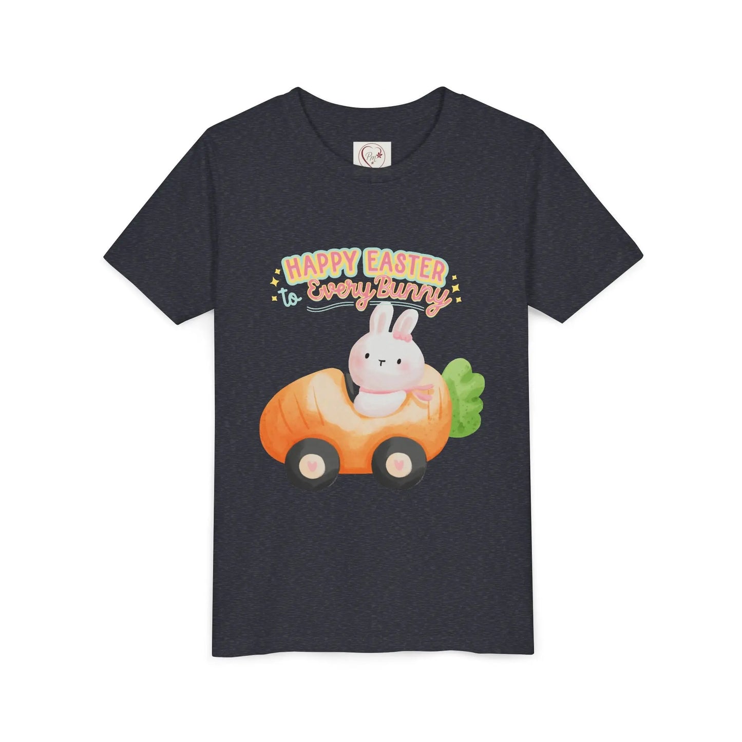  Adorable Easter tee with bunny riding a carrot car. Soft, lightweight cotton perfect for egg hunts & spring celebrations. Whimsical pastel design kids, Heather Navy