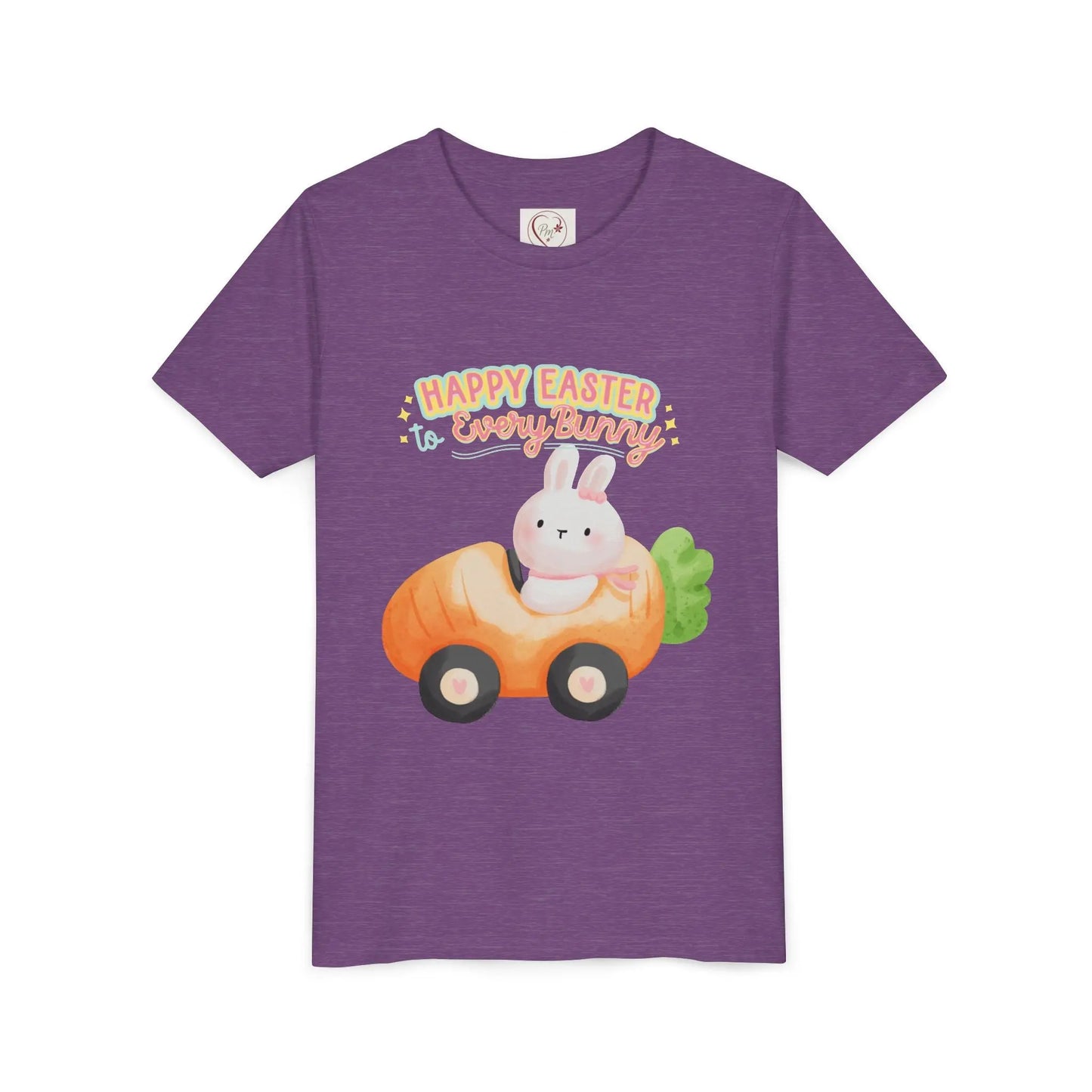  Adorable Easter tee with bunny riding a carrot car. Soft, lightweight cotton perfect for egg hunts & spring celebrations. Whimsical pastel design kids, Heather Team Purple