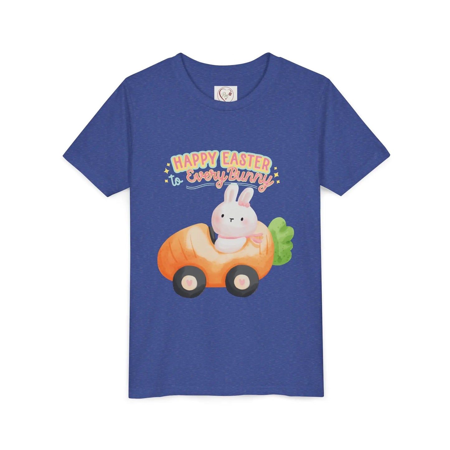  Adorable Easter tee with bunny riding a carrot car. Soft, lightweight cotton perfect for egg hunts & spring celebrations. Whimsical pastel design kids, Heather True Royal
