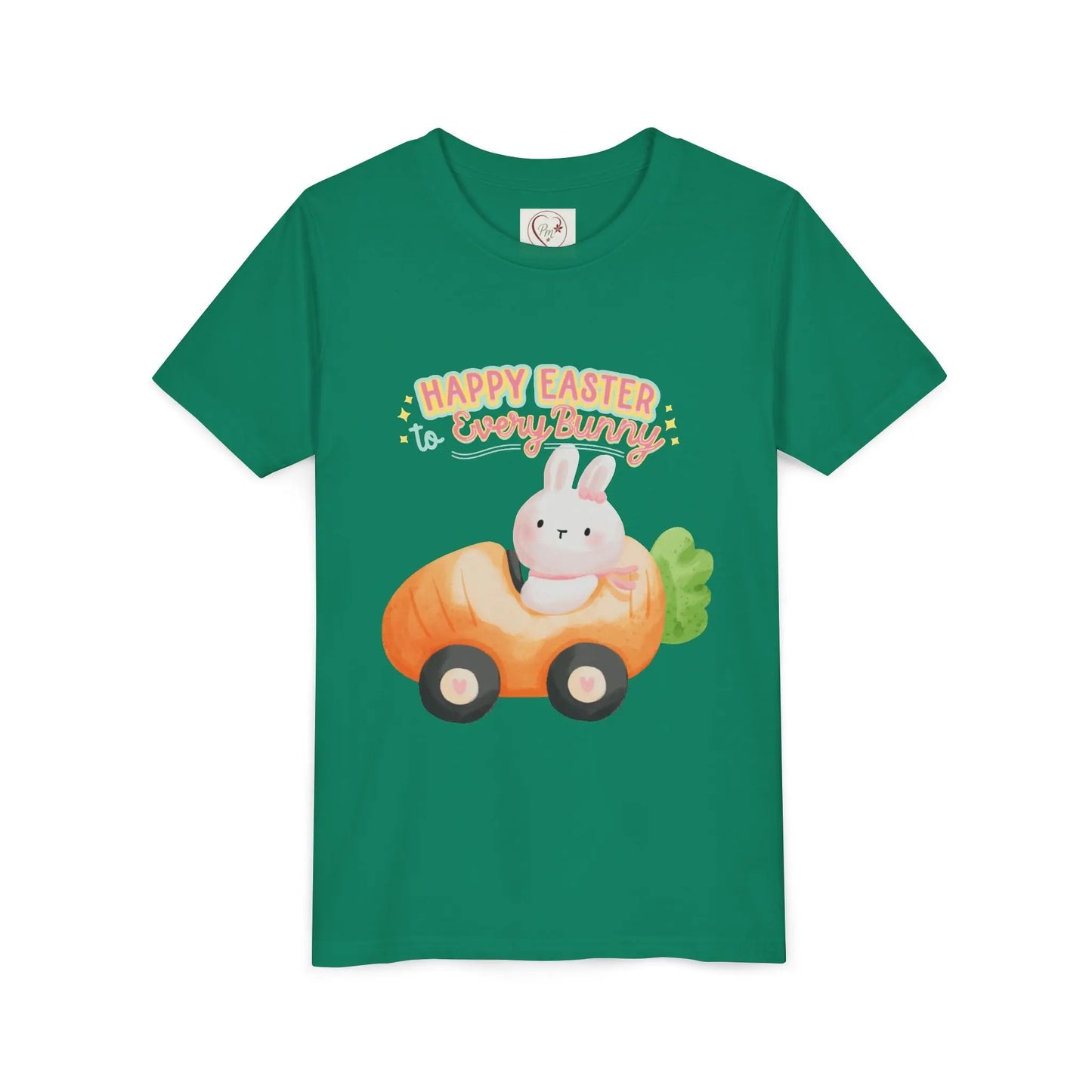  Adorable Easter tee with bunny riding a carrot car. Soft, lightweight cotton perfect for egg hunts & spring celebrations. Whimsical pastel design kids, Kelly Green