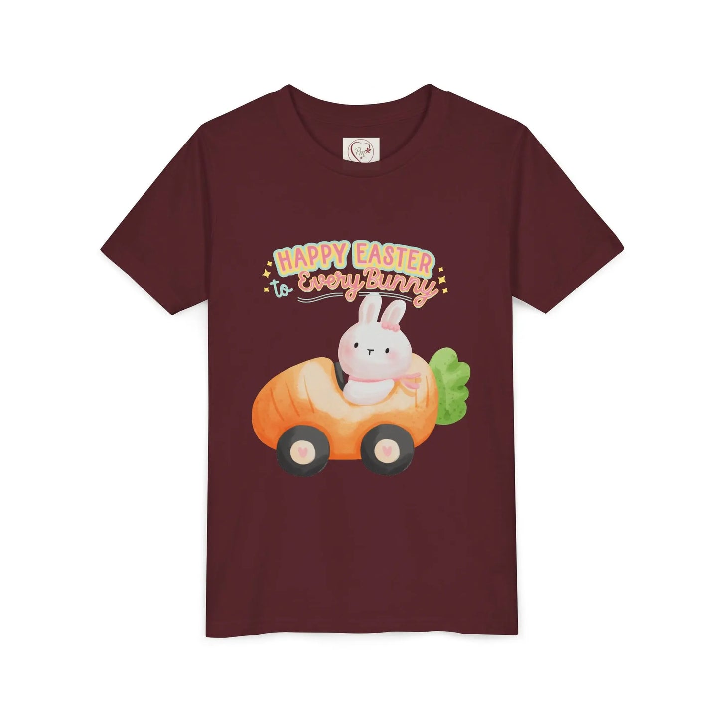 Adorable Easter tee with bunny riding a carrot car. Soft, lightweight cotton perfect for egg hunts & spring celebrations. Whimsical pastel design kids, Maroon