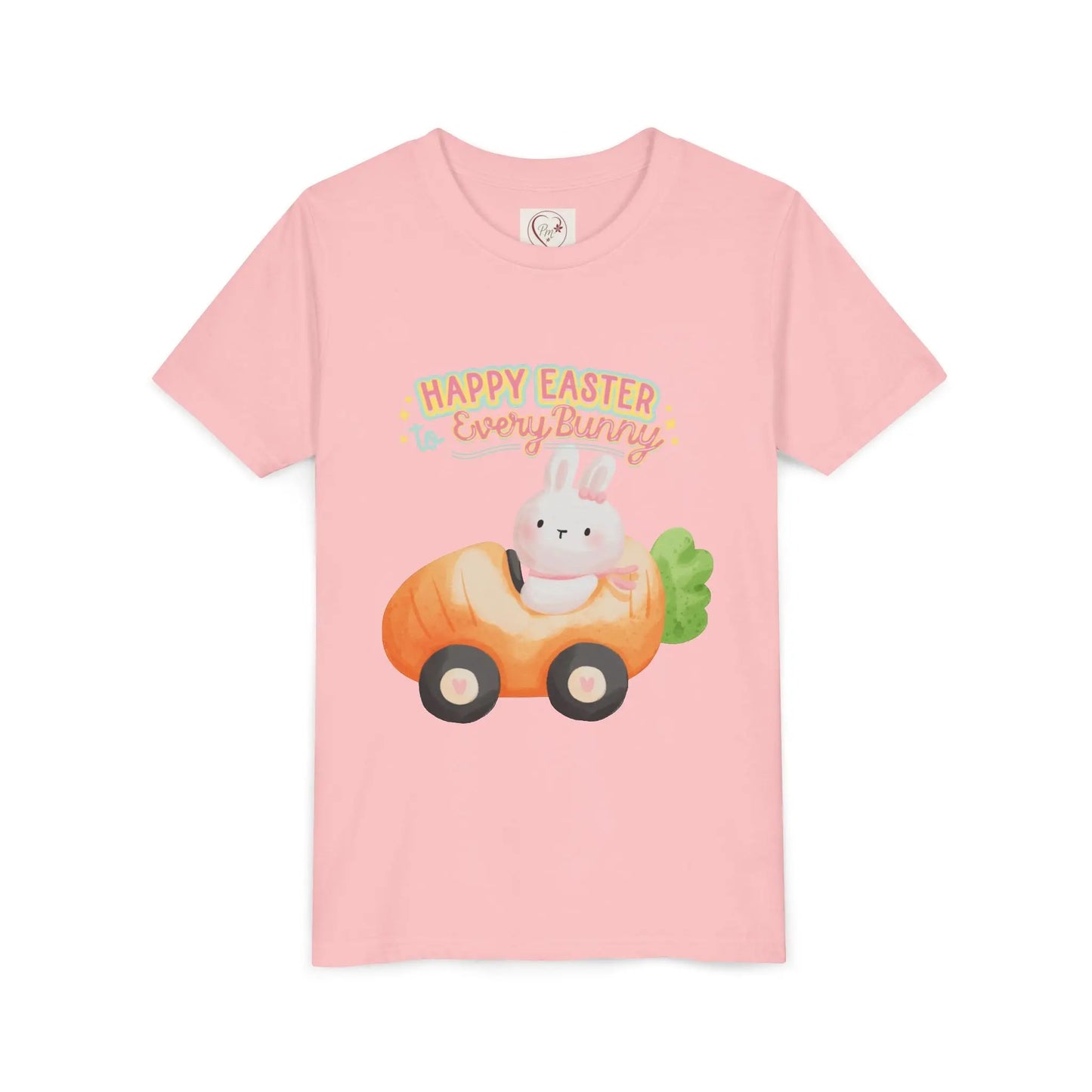  Adorable Easter tee with bunny riding a carrot car. Soft, lightweight cotton perfect for egg hunts & spring celebrations. Whimsical pastel design kids, Pink