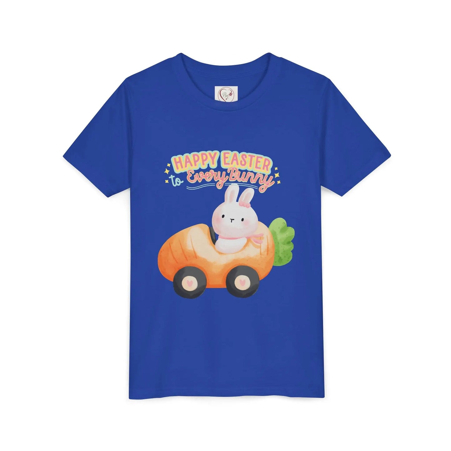  Adorable Easter tee with bunny riding a carrot car. Soft, lightweight cotton perfect for egg hunts & spring celebrations. Whimsical pastel design kids, True Royal