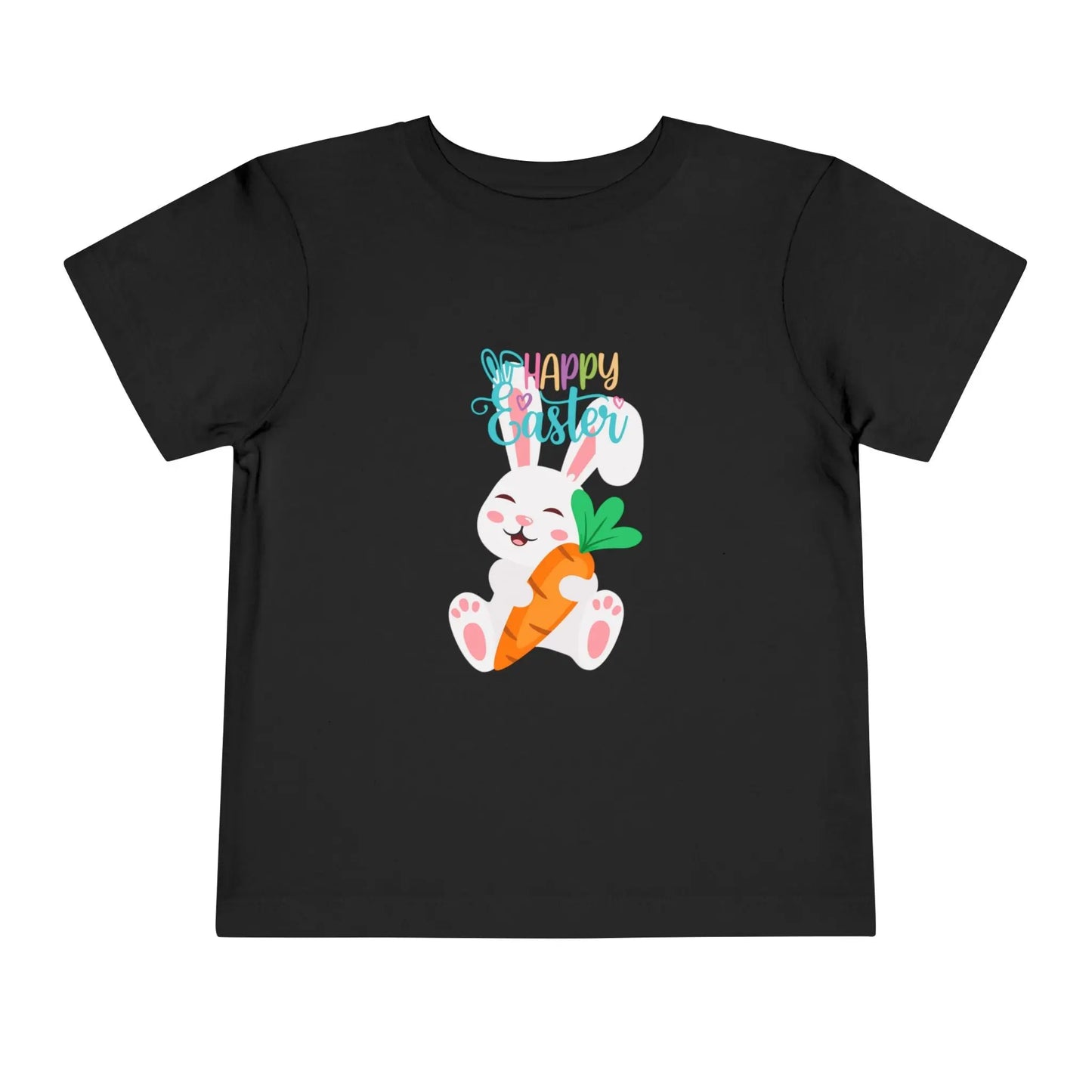 Soft cotton toddler tee with sleepy bunny holding carrot and Happy Easter lettering. Perfect for egg hunts and spring celebrations. Sizes 2T-5T.
Black