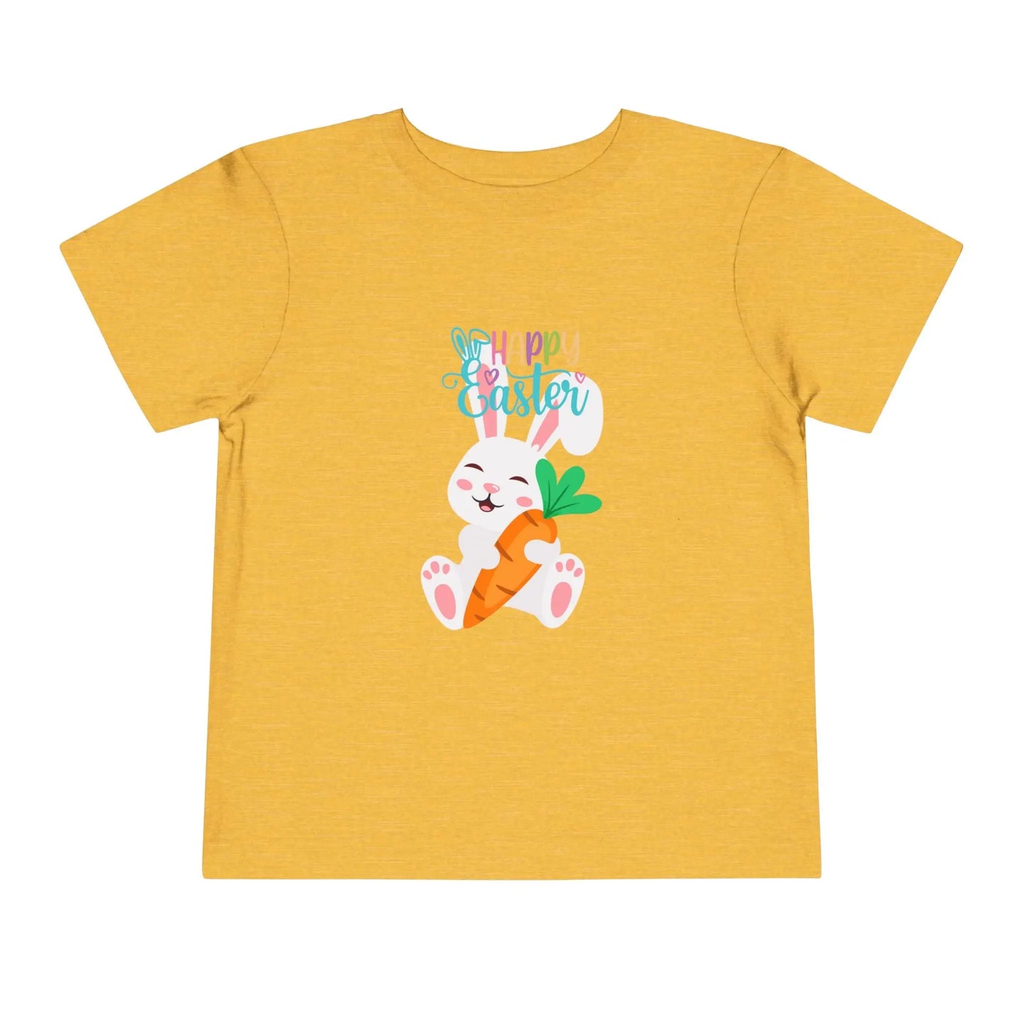 Soft cotton toddler tee with sleepy bunny holding carrot and Happy Easter lettering. Perfect for egg hunts and spring celebrations. Sizes 2T-5T.
Heather Yellow Gold