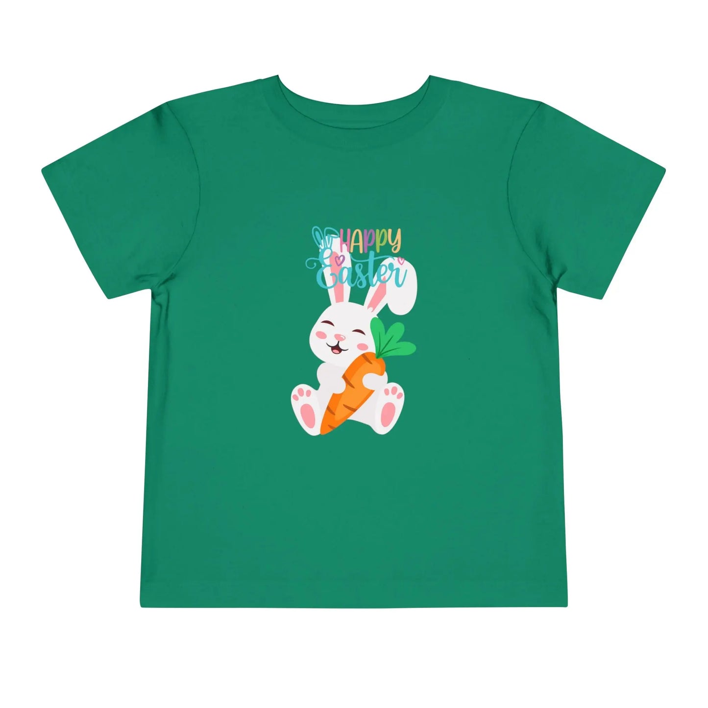 Soft cotton toddler tee with sleepy bunny holding carrot and Happy Easter lettering. Perfect for egg hunts and spring celebrations. Sizes 2T-5T.
Kelly Green