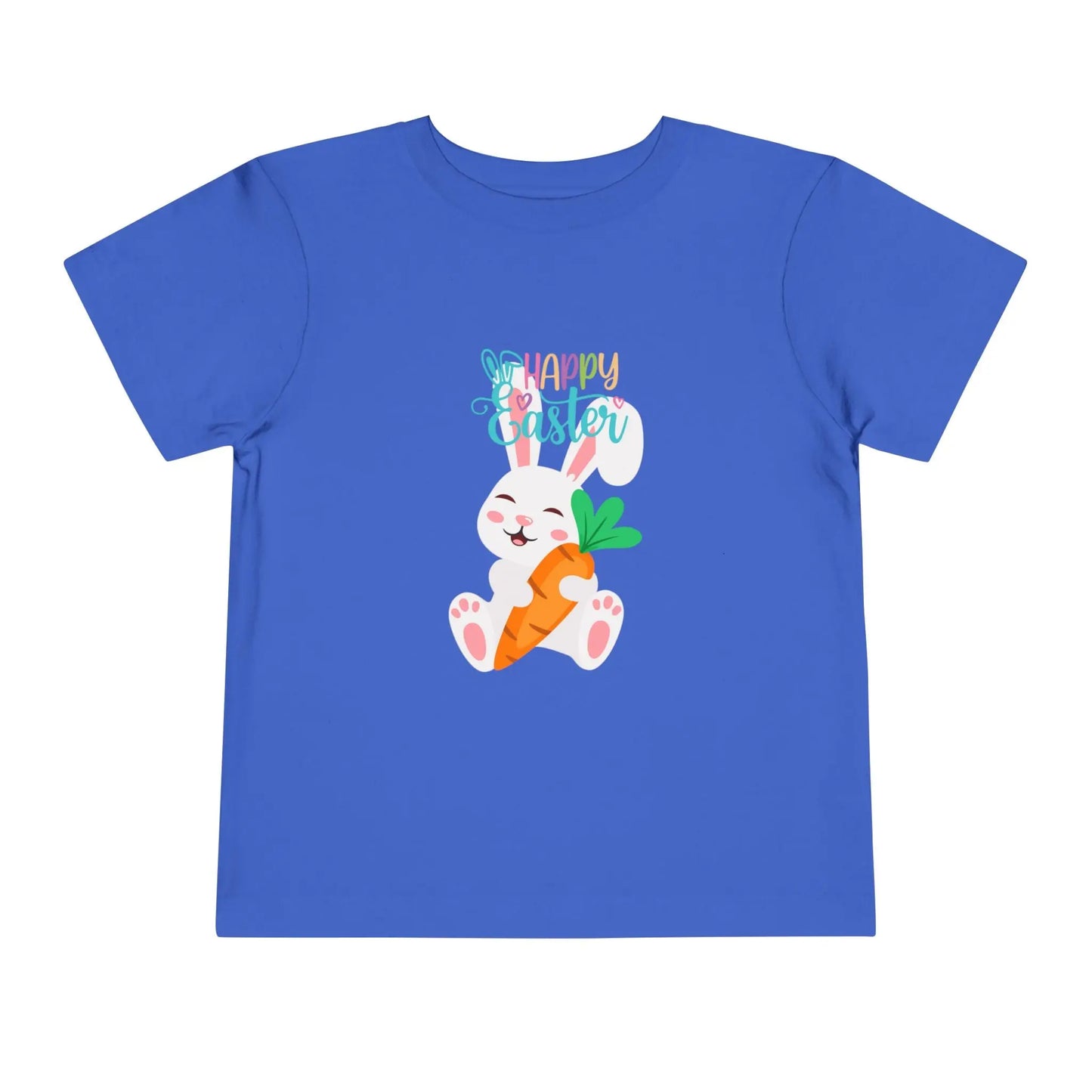Soft cotton toddler tee with sleepy bunny holding carrot and Happy Easter lettering. Perfect for egg hunts and spring celebrations. Sizes 2T-5T.
True Royal