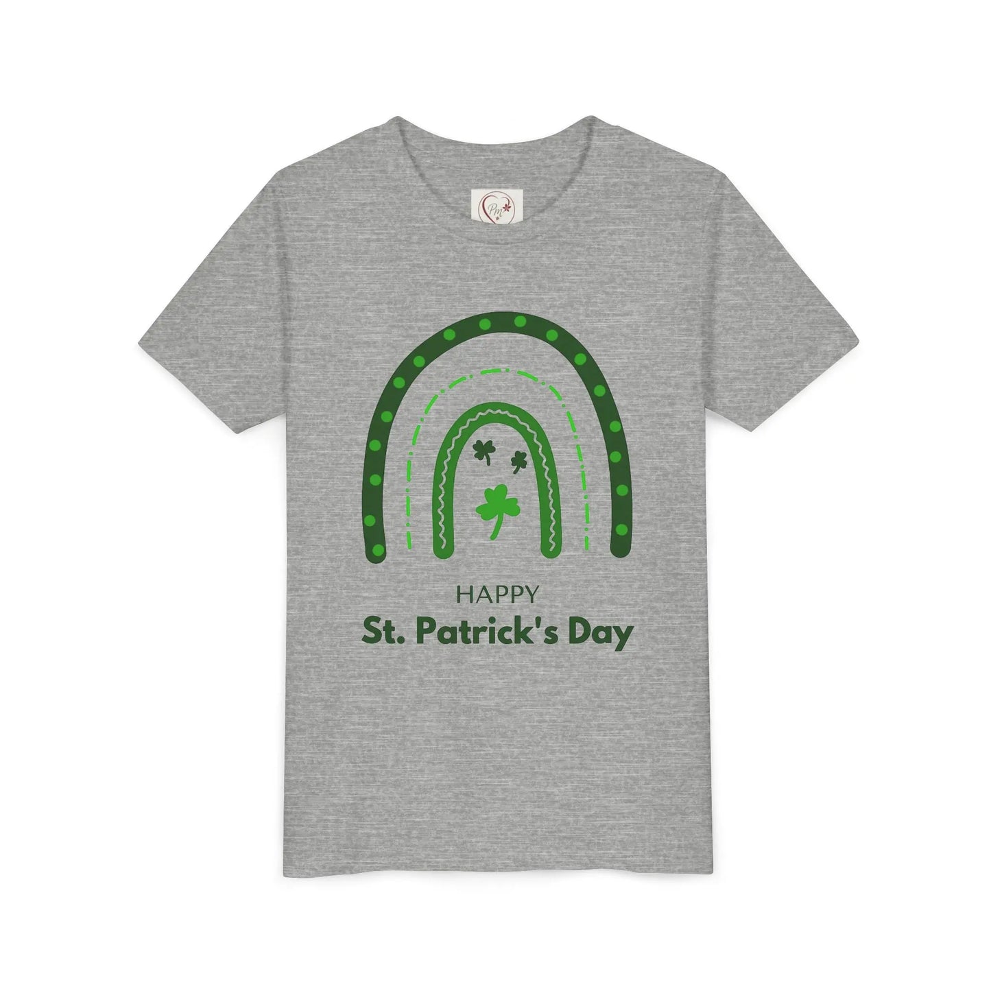 Celebrate St. Patrick's Day with this vibrant rainbow shamrock youth tee. Eye-catching design perfect for parades, parties & Irish pride all March long. Athletic Heather