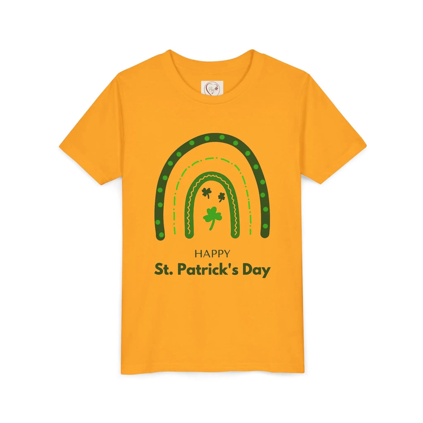 Celebrate St. Patrick's Day with this vibrant rainbow shamrock youth tee. Eye-catching design perfect for parades, parties & Irish pride all March long. Gold
