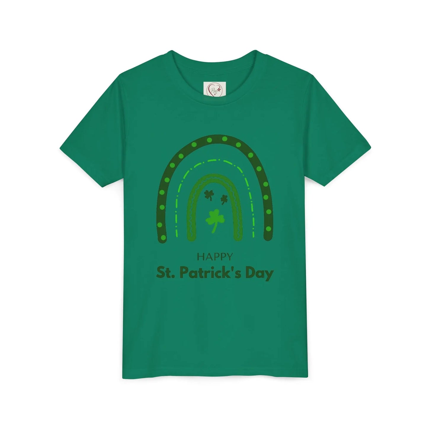 Celebrate St. Patrick's Day with this vibrant rainbow shamrock youth tee. Eye-catching design perfect for parades, parties & Irish pride all March long. Kelly Green