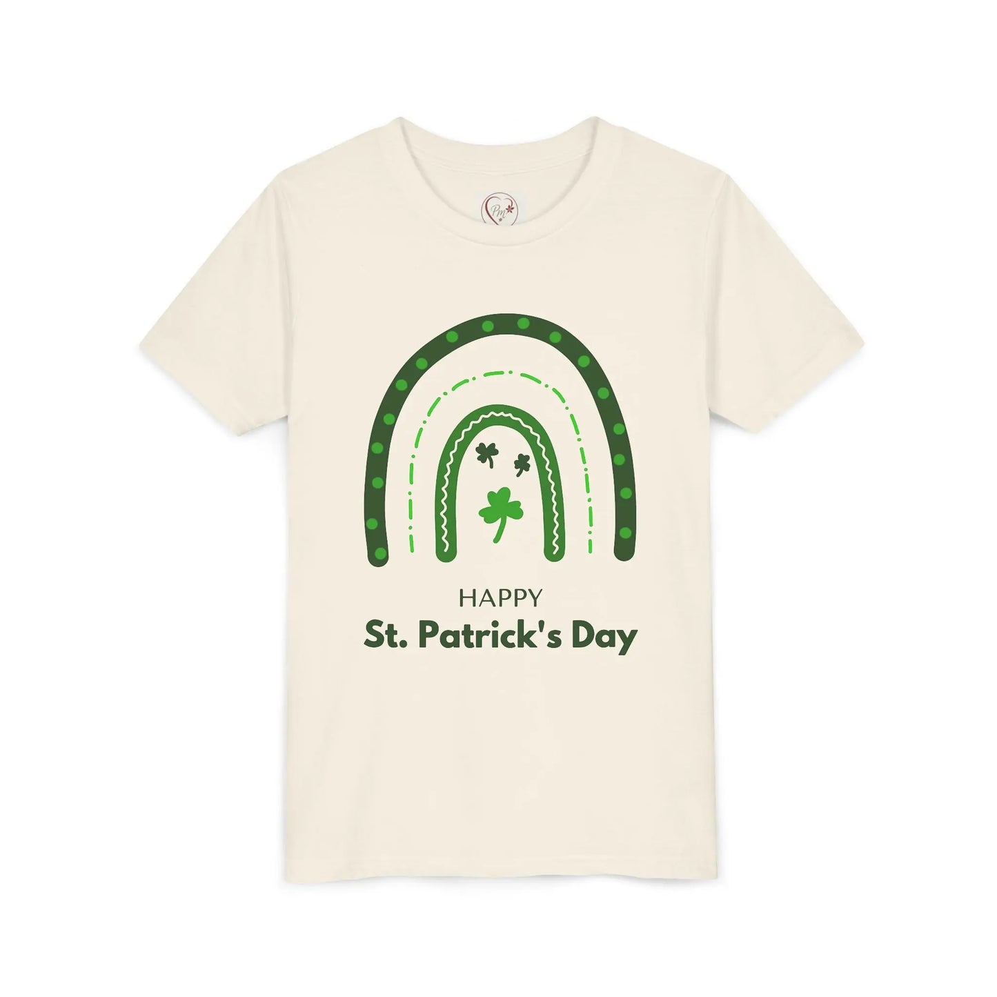 Celebrate St. Patrick's Day with this vibrant rainbow shamrock youth tee. Eye-catching design perfect for parades, parties & Irish pride all March long. Natural
