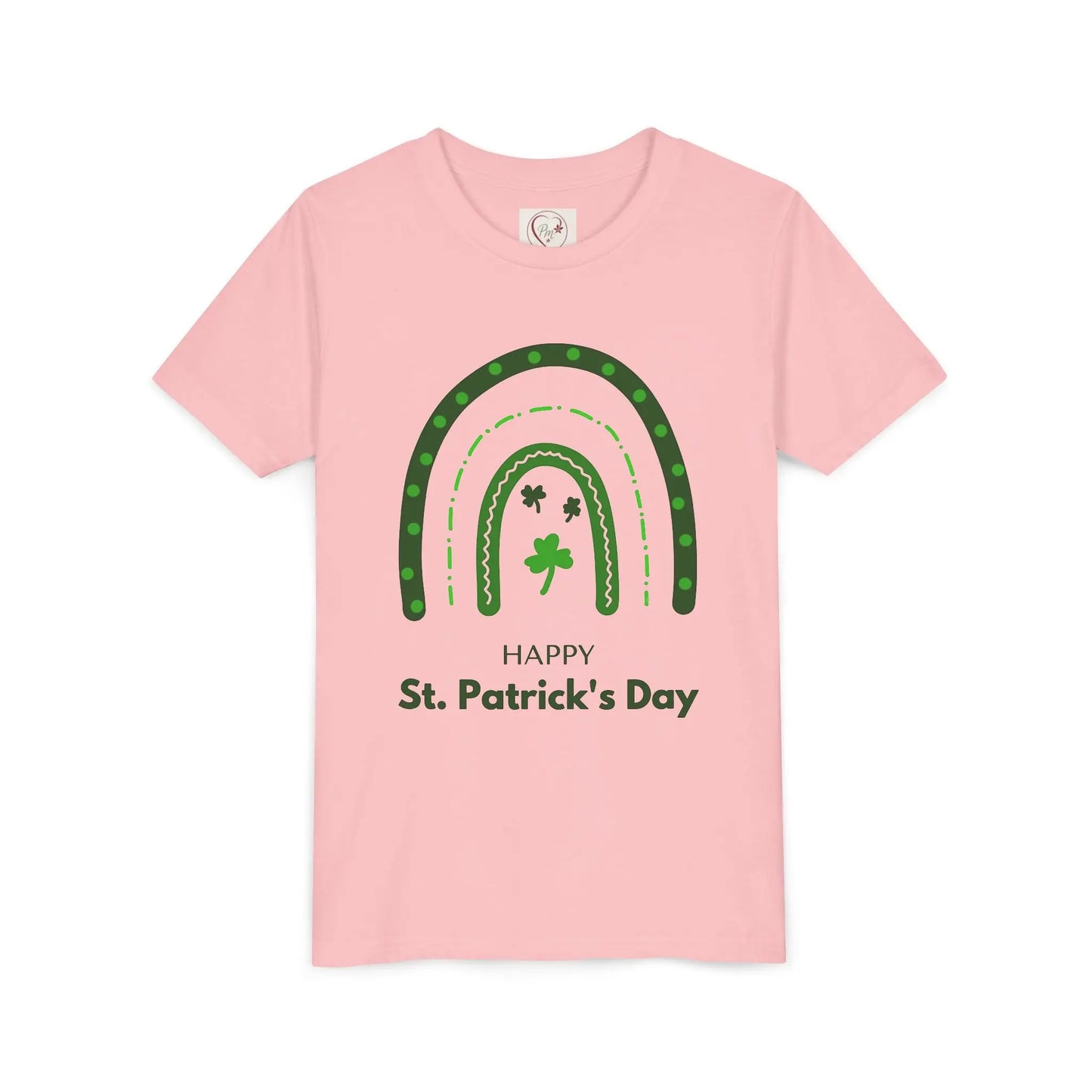 Celebrate St. Patrick's Day with this vibrant rainbow shamrock youth tee. Eye-catching design perfect for parades, parties & Irish pride all March long. Pink