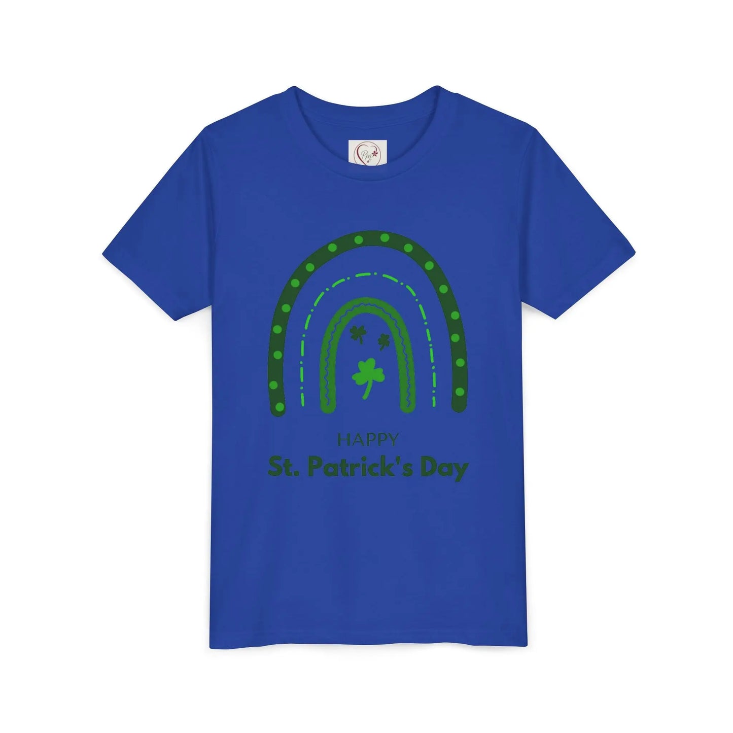 Celebrate St. Patrick's Day with this vibrant rainbow shamrock youth tee. Eye-catching design perfect for parades, parties & Irish pride all March long. True Royal