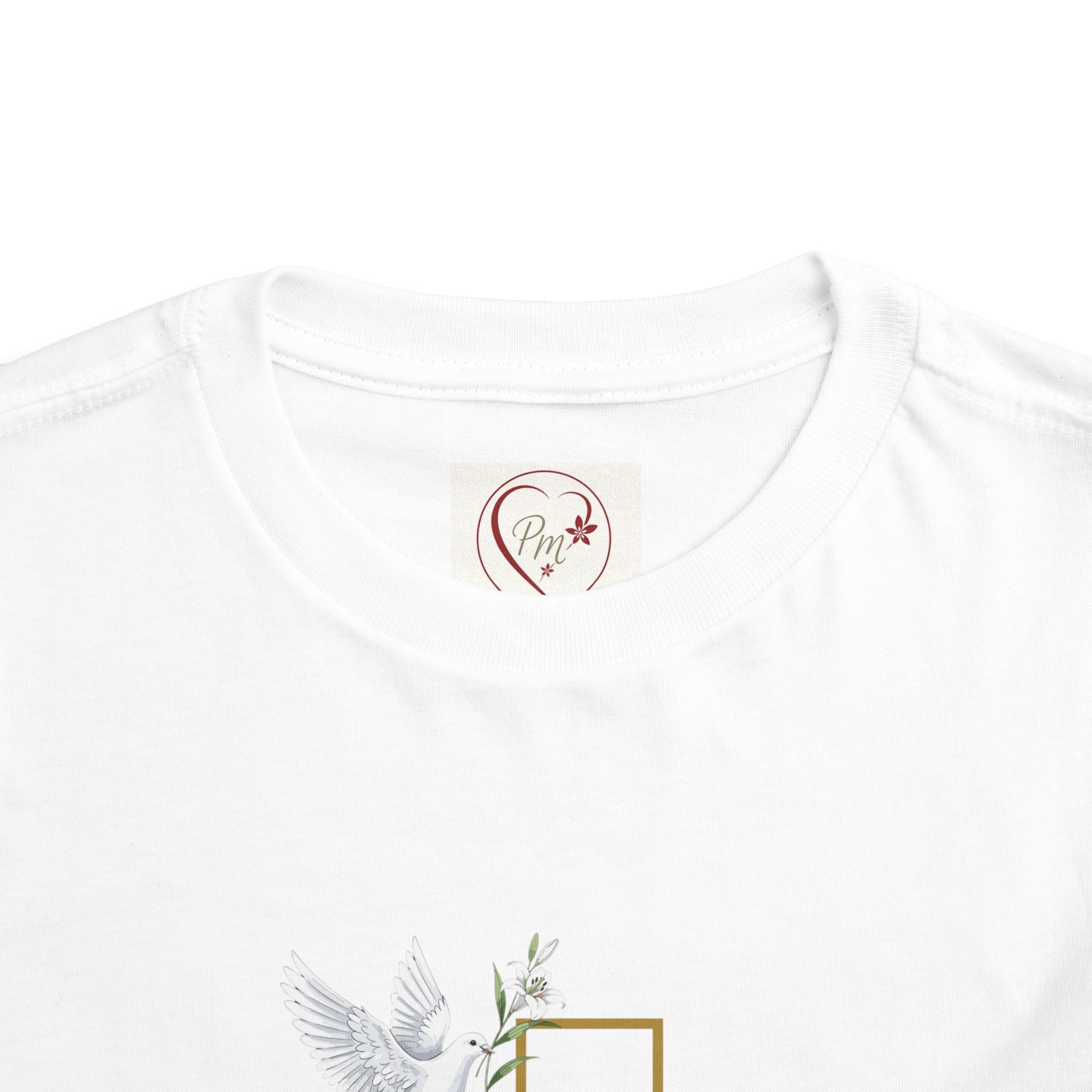 White t-shirt with a PM Creations 25 logo and design on a white background