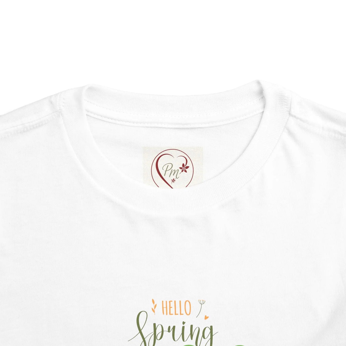 Adorable toddler spring tee with cheerful frog and lily pad design. Soft, lightweight cotton perfect for playdates and spring adventures. Hello Spring! With PM Creations 25 Logo on the neck tag