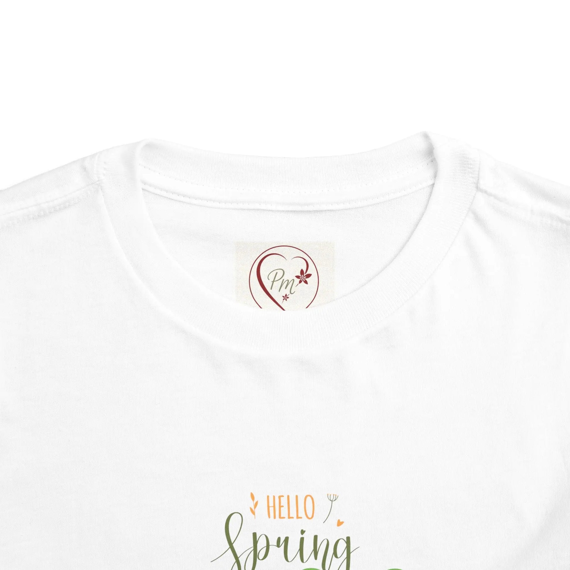 Adorable toddler spring tee with cheerful frog and lily pad design. Soft, lightweight cotton perfect for playdates and spring adventures. Hello Spring! With PM Creations 25 Logo on the neck tag