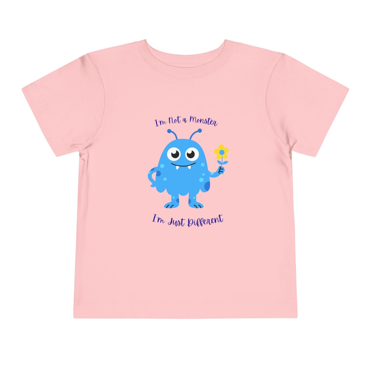 Adorable toddler autism awareness tee with friendly blue monster design. Soft, sensory-friendly cotton perfect for preschool and play. Celebrates uniqueness with kindness. Pink