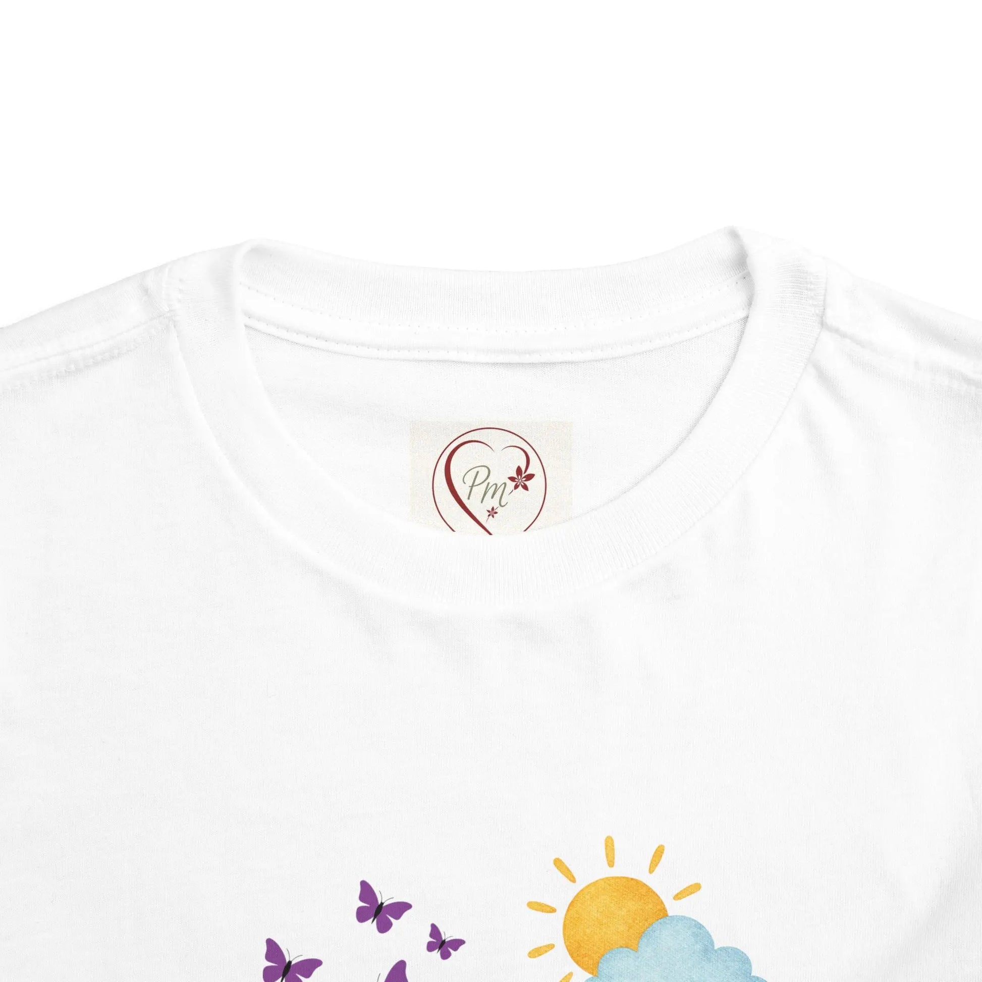 Cute kid fishing toddler tee with a fun outdoor graphic. Soft cotton, sizes 2T–5T. Perfect for little anglers, lake days & nature-loving kids. PM Creations 25 Logo