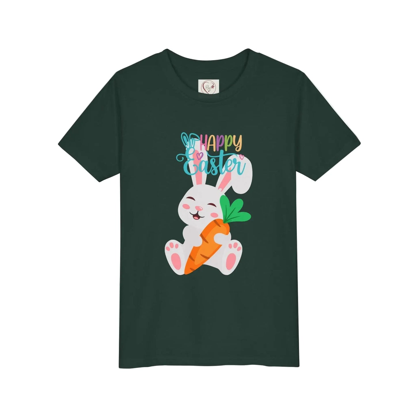 Soft, lightweight Easter tee featuring an adorable bunny with carrot. Perfect for egg hunts, family photos & spring celebrations. Comfortable fit for active kids. Forest