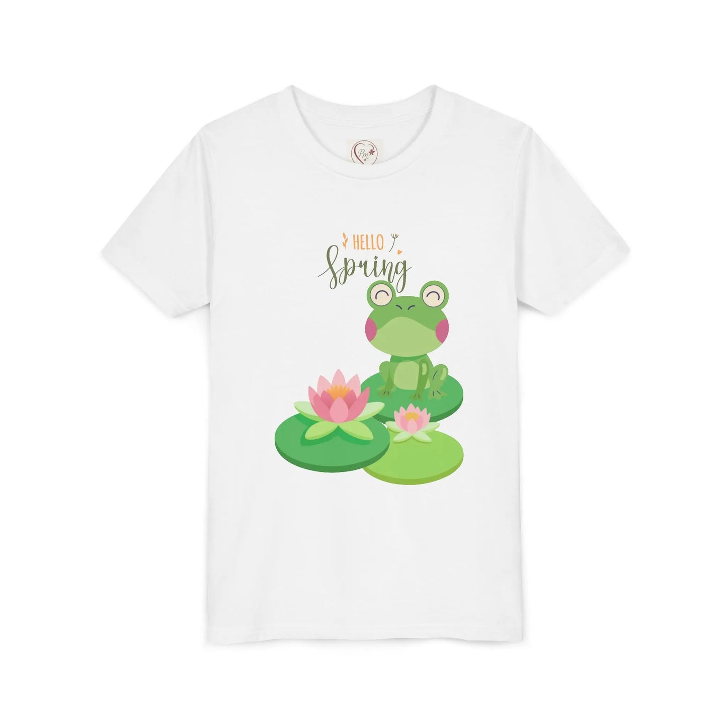 Soft cotton youth tee with playful frogs, water lilies, florals, and bluebird. Perfect for spring adventures and everyday wear. Sizes S-XL.
White