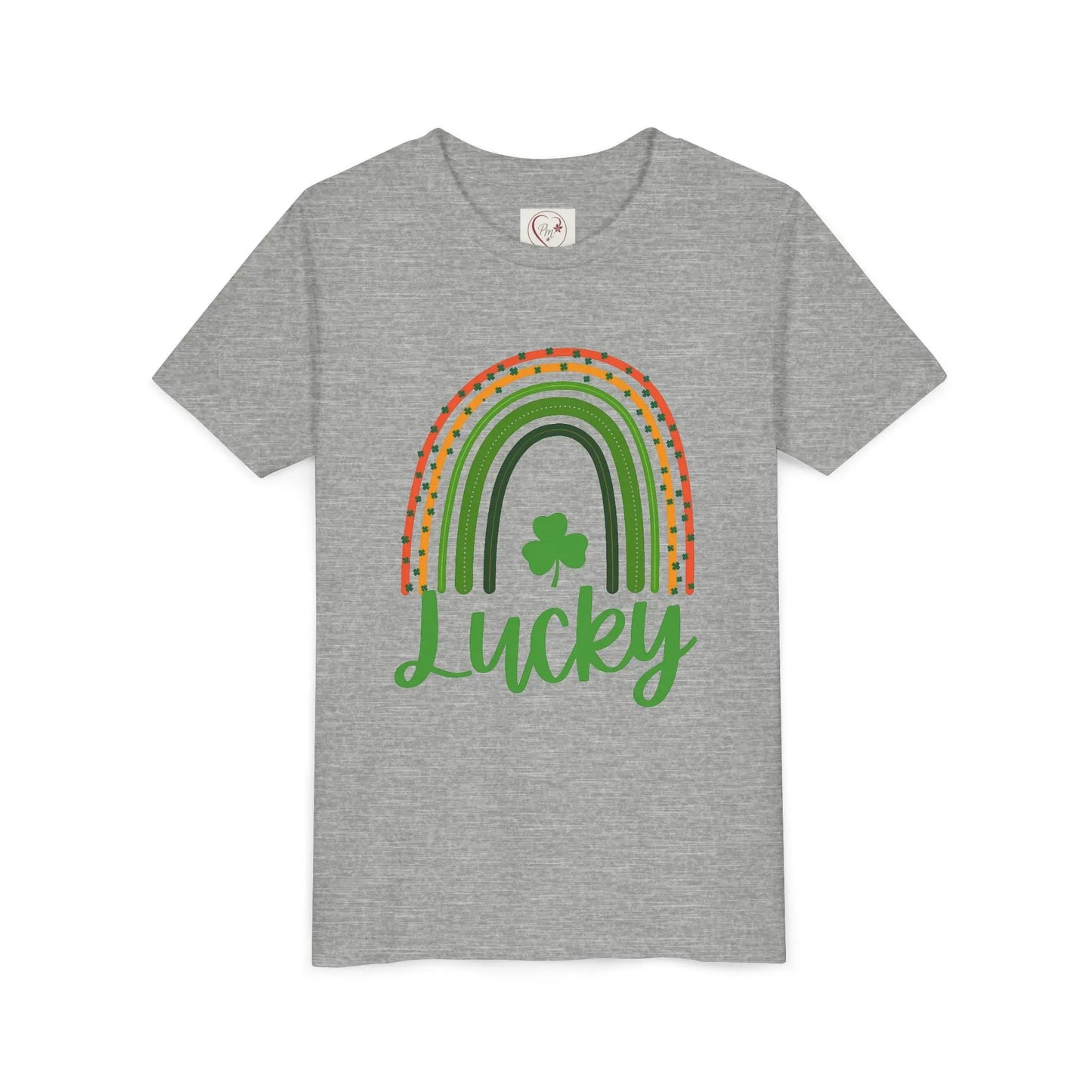 Celebrate St. Patrick's Day with this vibrant Lucky Rainbow youth tee. Soft, comfortable, perfect for parades, parties & Irish pride all March long. Athletic Grey

