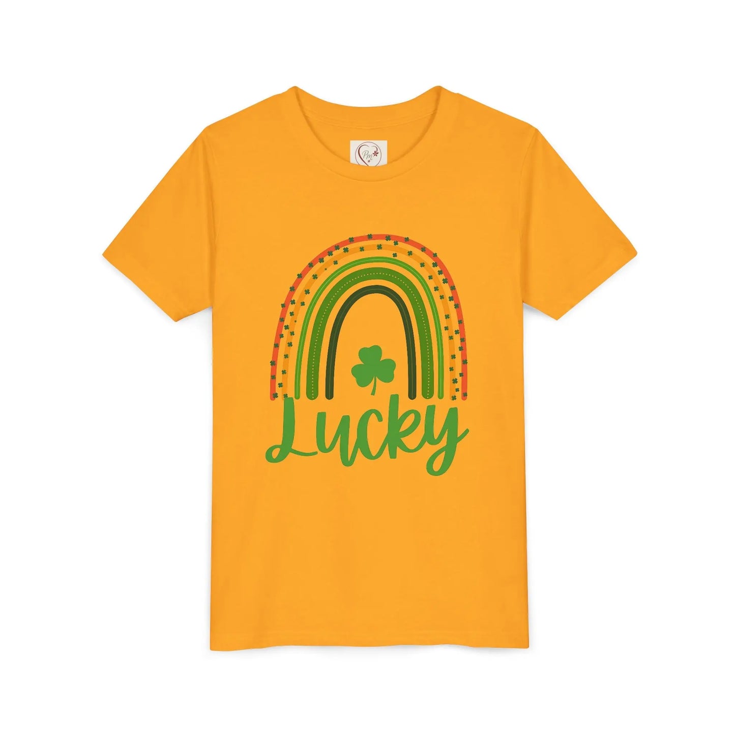 Celebrate St. Patrick's Day with this vibrant Lucky Rainbow youth tee. Soft, comfortable, perfect for parades, parties & Irish pride all March long. Gold
