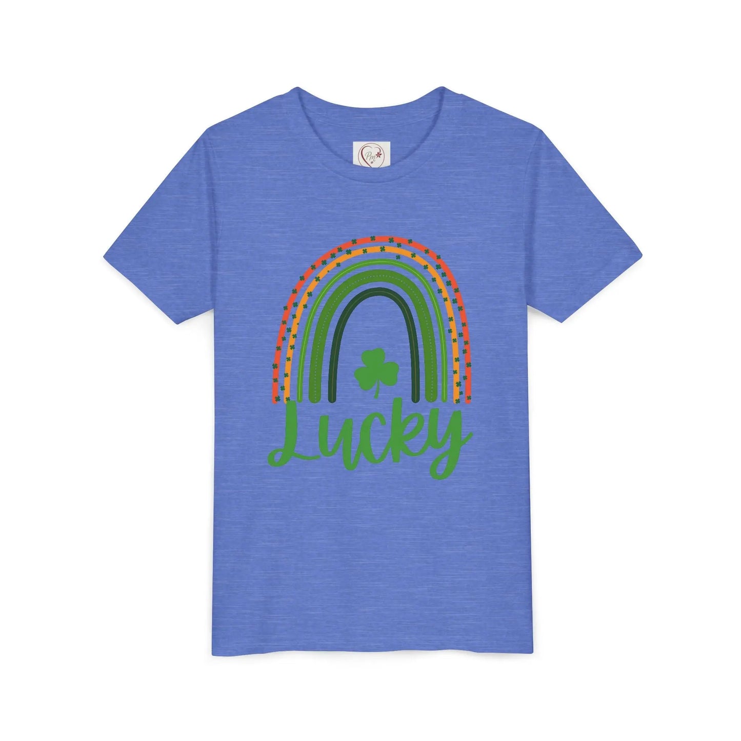 Celebrate St. Patrick's Day with this vibrant Lucky Rainbow youth tee. Soft, comfortable, perfect for parades, parties & Irish pride all March long. Heather Columbia Blue