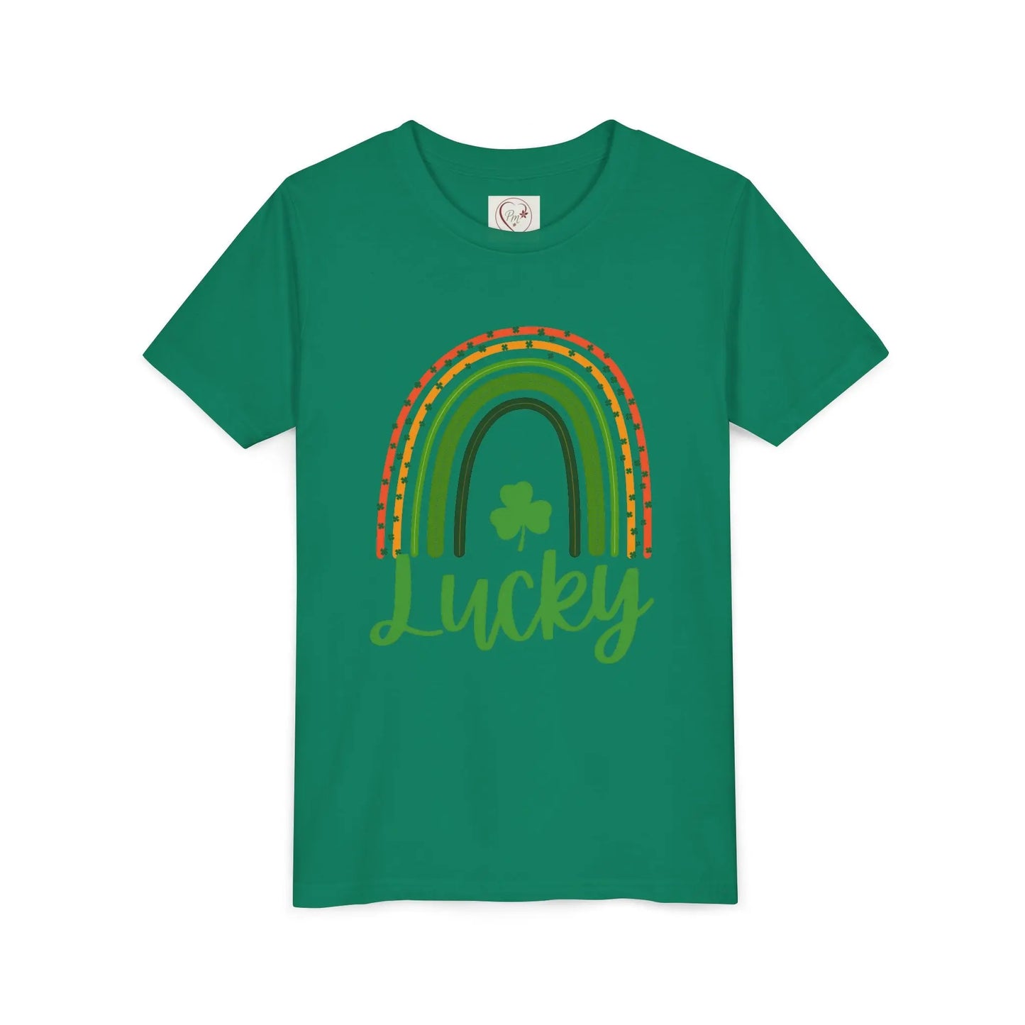Celebrate St. Patrick's Day with this vibrant Lucky Rainbow youth tee. Soft, comfortable, perfect for parades, parties & Irish pride all March long. Kelly Green
