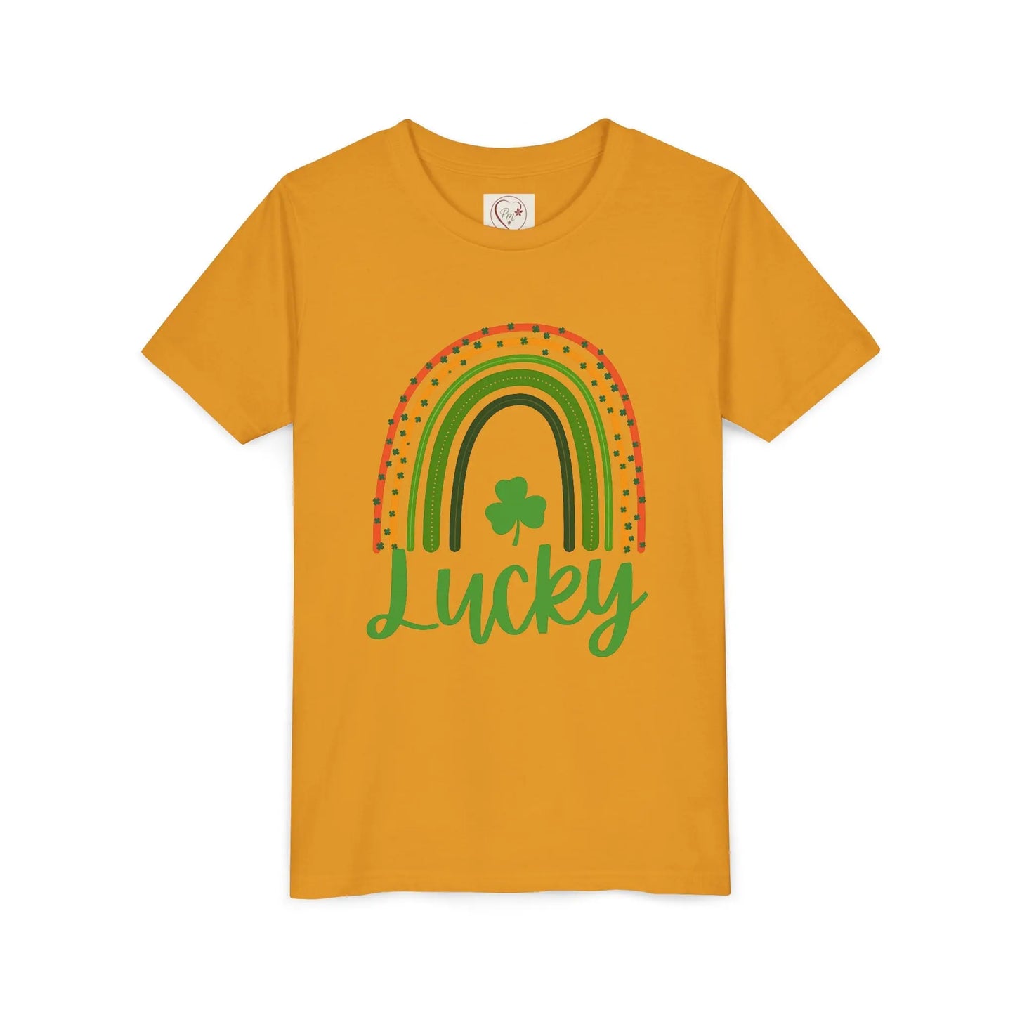 Celebrate St. Patrick's Day with this vibrant Lucky Rainbow youth tee. Soft, comfortable, perfect for parades, parties & Irish pride all March long. Mustard
