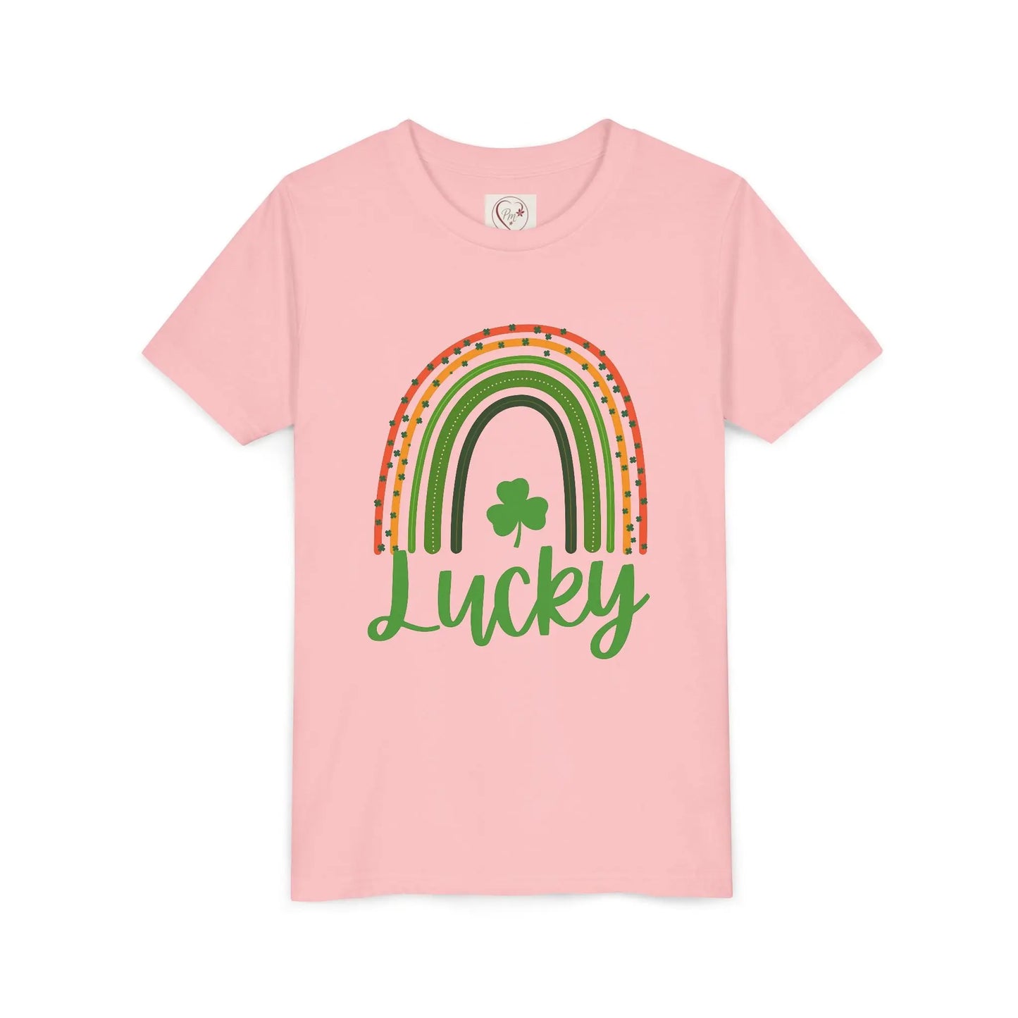 Celebrate St. Patrick's Day with this vibrant Lucky Rainbow youth tee. Soft, comfortable, perfect for parades, parties & Irish pride all March long. Pink
