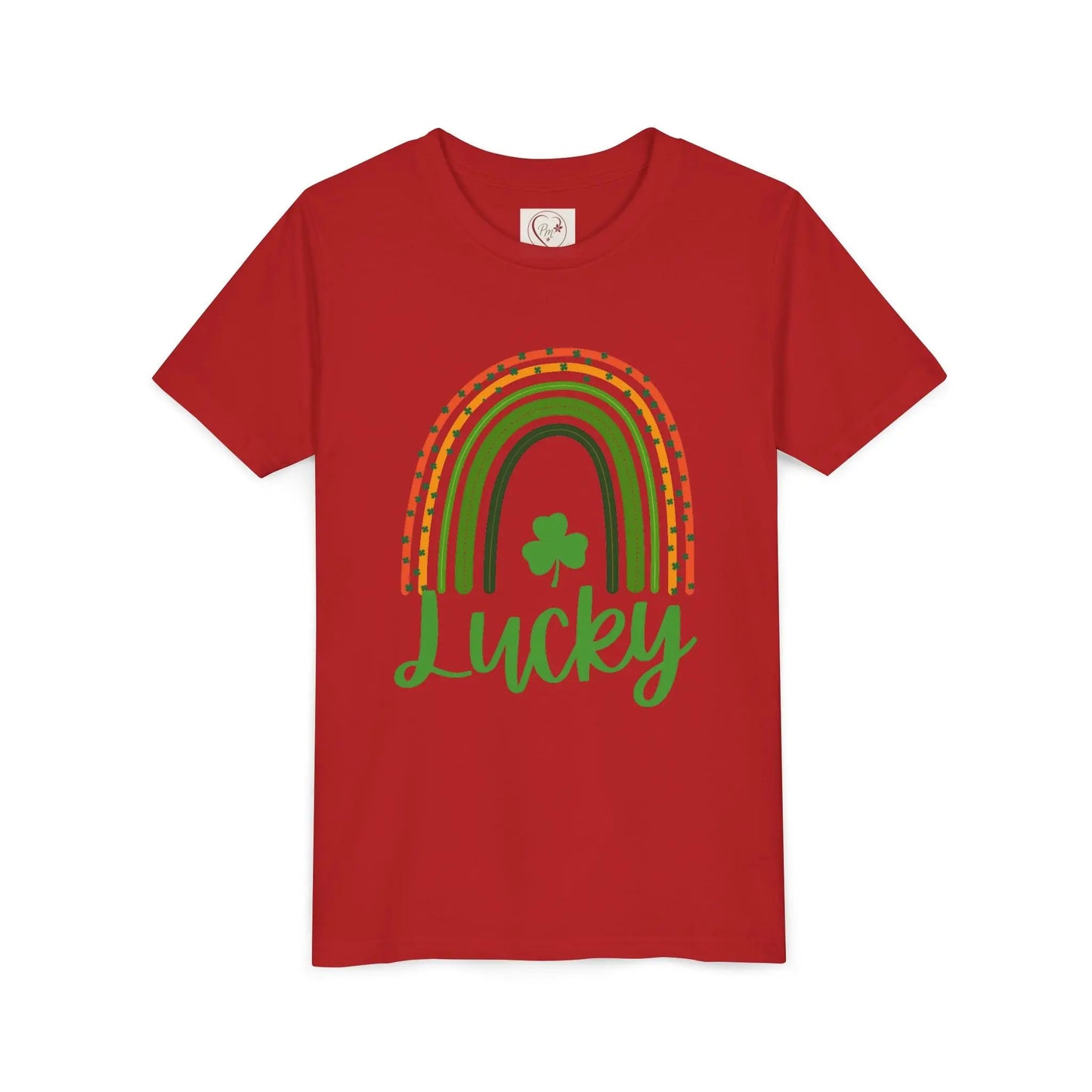 Celebrate St. Patrick's Day with this vibrant Lucky Rainbow youth tee. Soft, comfortable, perfect for parades, parties & Irish pride all March long. Red
