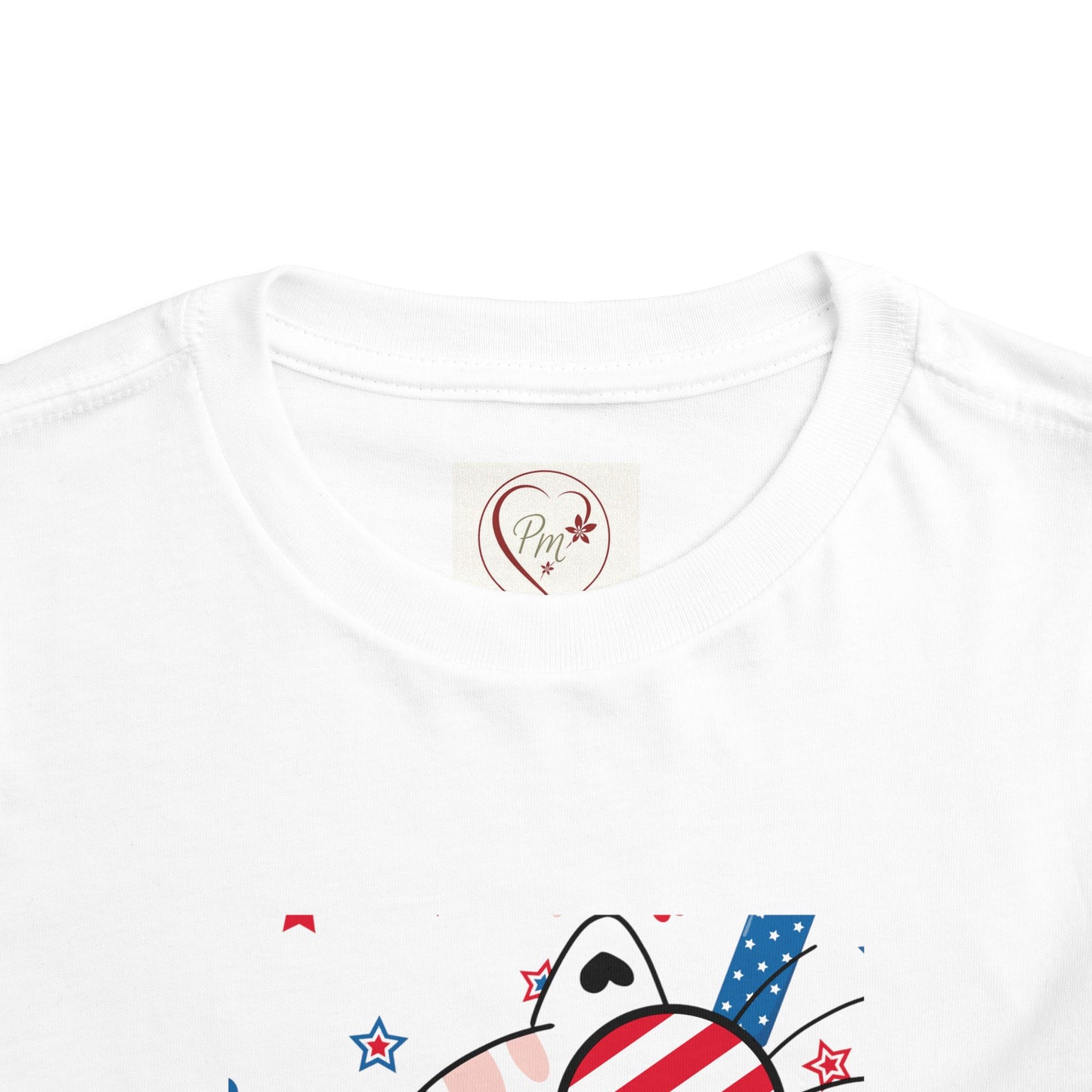 PM Creations Logo on a white shirt 