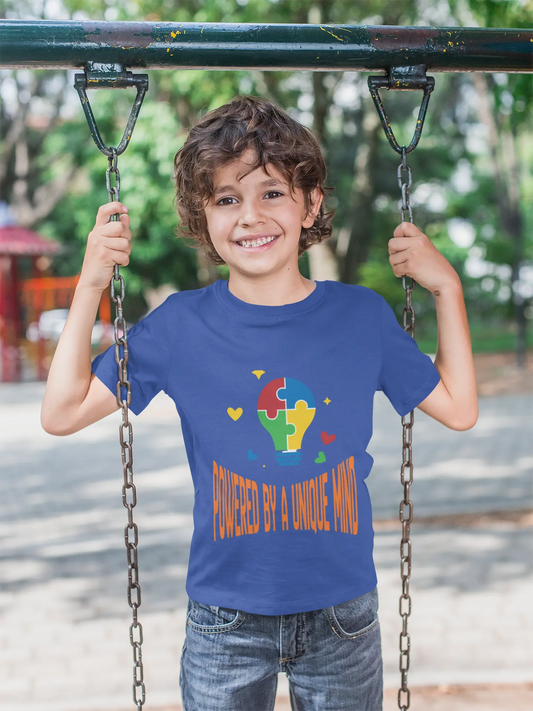  Celebrate neurodiversity with this "Powered by a Unique Mind" autism toddler tee. Featuring a puzzle lightbulb design, it's a sweet autism awareness shirt for little ones.