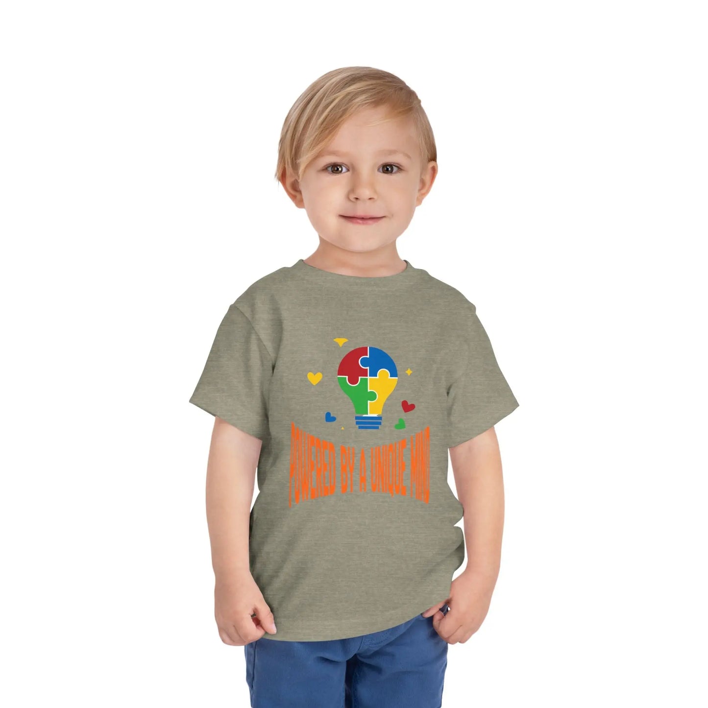  Celebrate neurodiversity with this "Powered by a Unique Mind" autism toddler tee. Featuring a puzzle lightbulb design, it's a sweet autism awareness shirt for little ones. Heather Stone