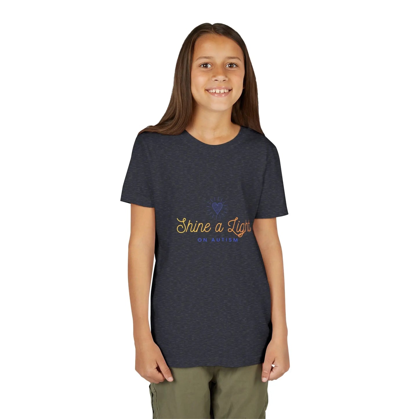 Help kids shine a light on autism with this soft pastel awareness youth tee — a meaningful, wearable statement of acceptance and support for April and every day. Heather Navy