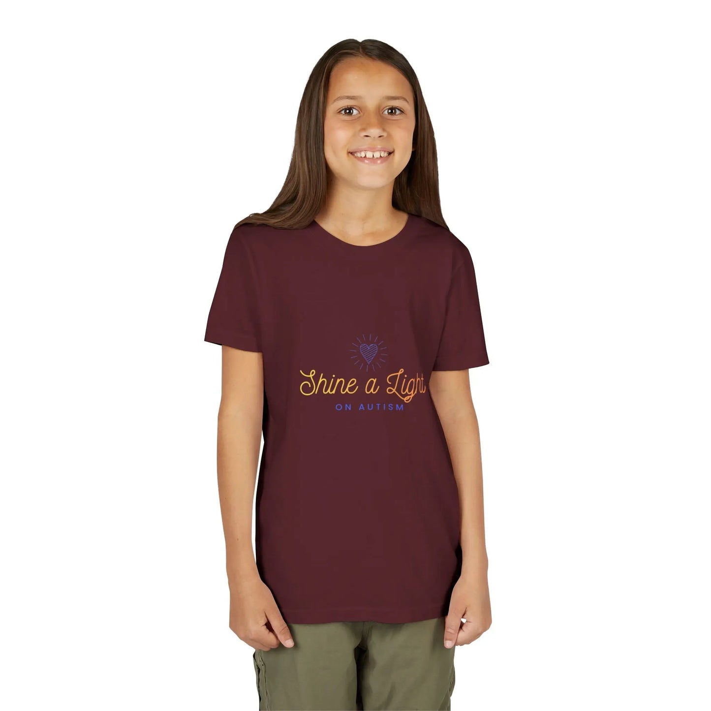Help kids shine a light on autism with this soft pastel awareness youth tee — a meaningful, wearable statement of acceptance and support for April and every day. Maroon