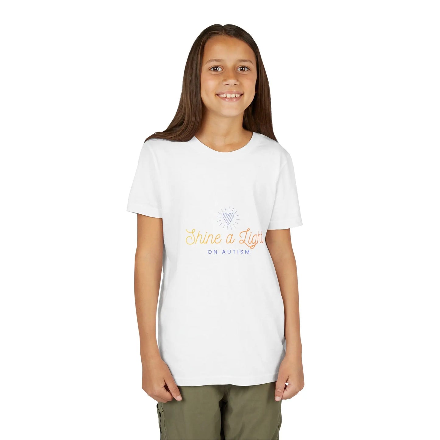 Help kids shine a light on autism with this soft pastel awareness youth tee — a meaningful, wearable statement of acceptance and support for April and every day. White